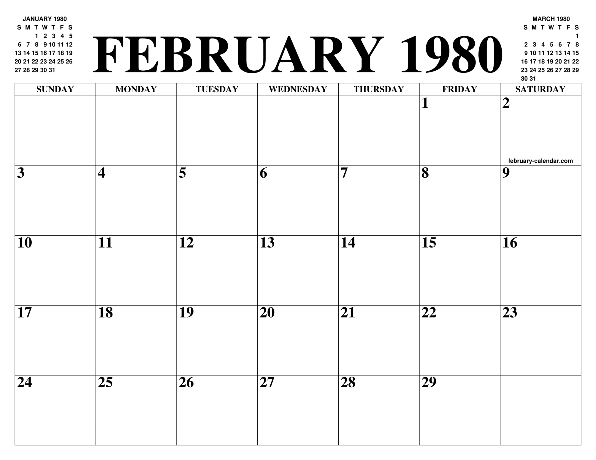 FEBRUARY  CALENDAR OF THE MONTH: FREE PRINTABLE FEBRUARY