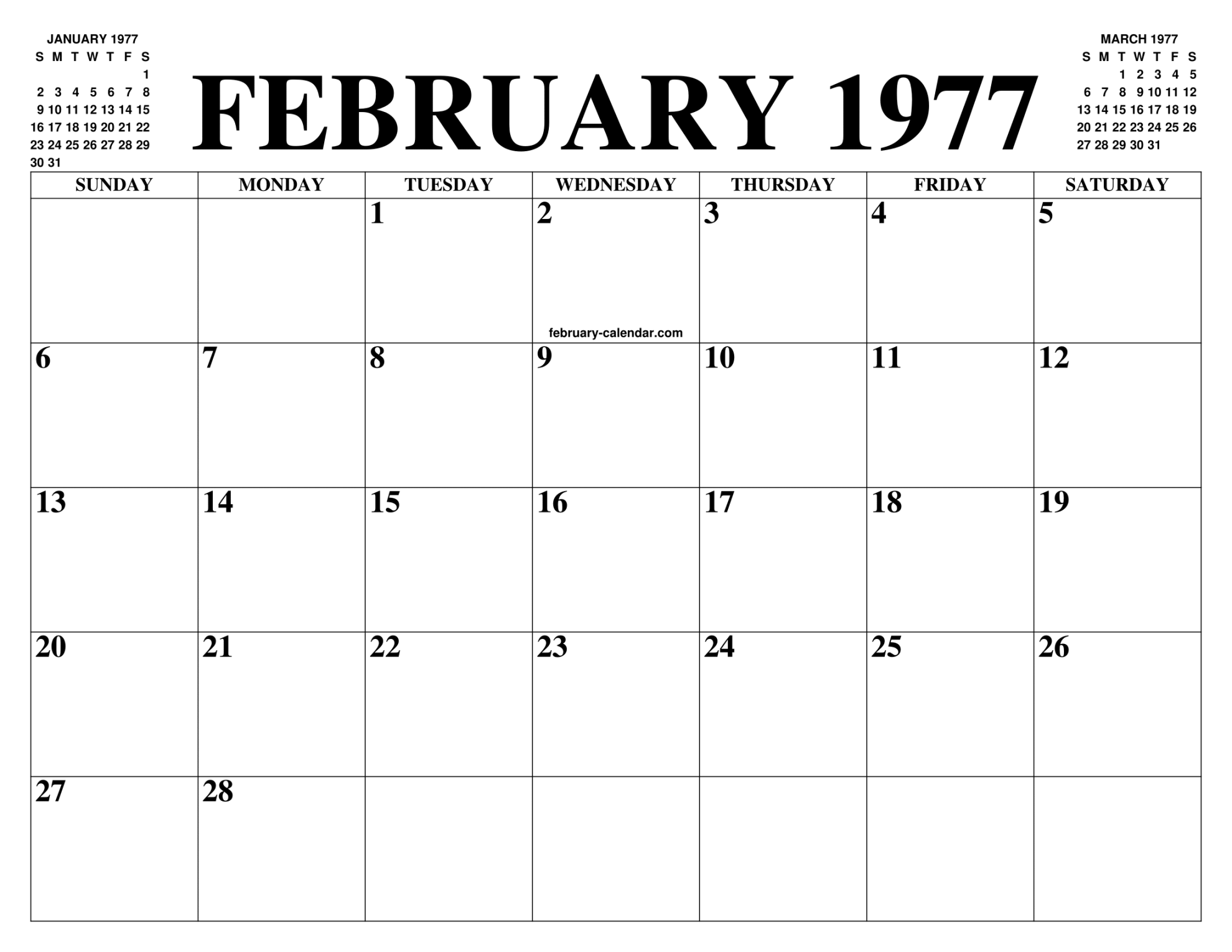 FEBRUARY  CALENDAR OF THE MONTH: FREE PRINTABLE FEBRUARY