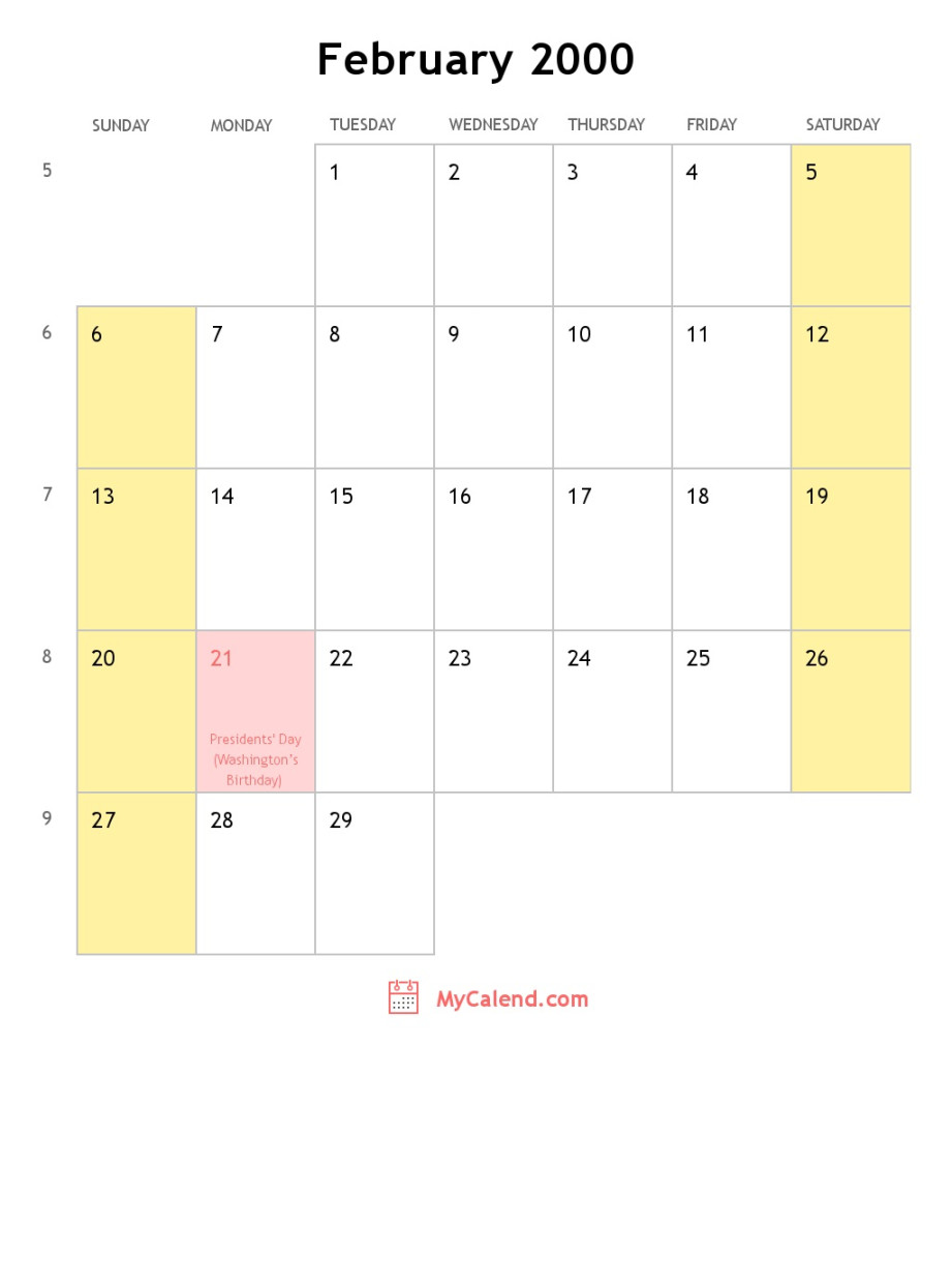 February  calendar with holidays - monthly printable calendar