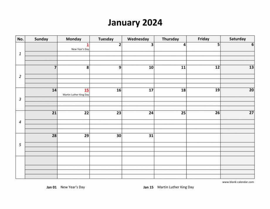 Free Download Printable Calendar , large box grid, space for notes