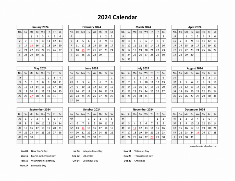 Free Download Printable Calendar  with US Federal Holidays