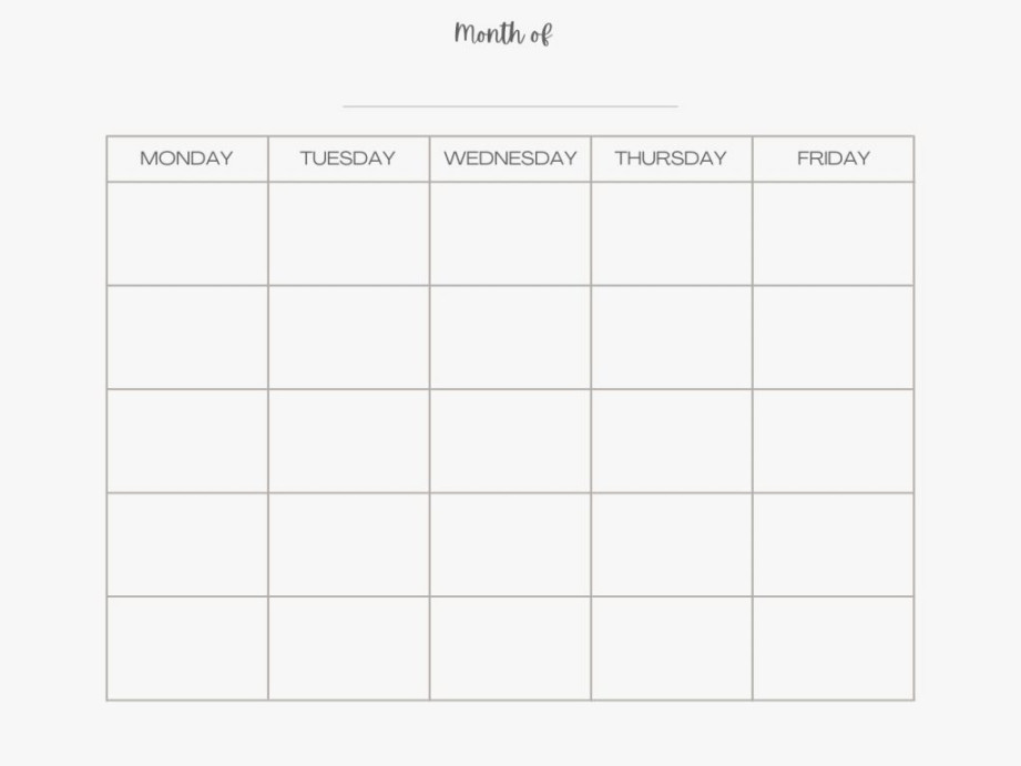 Free Monday through Friday Printable Calendar - Weekly and Monthly