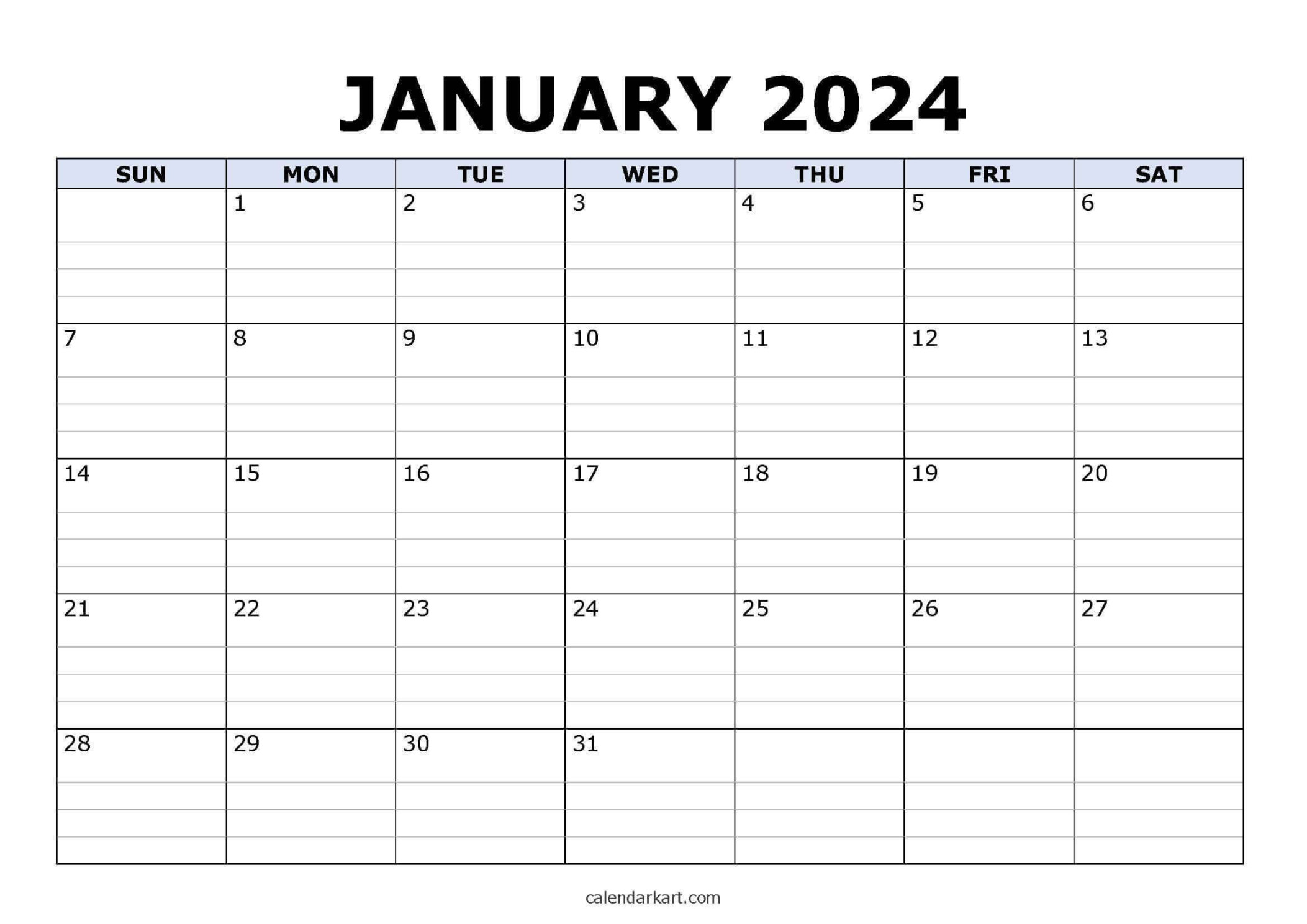 Free Printable January  Calendars - CalendarKart