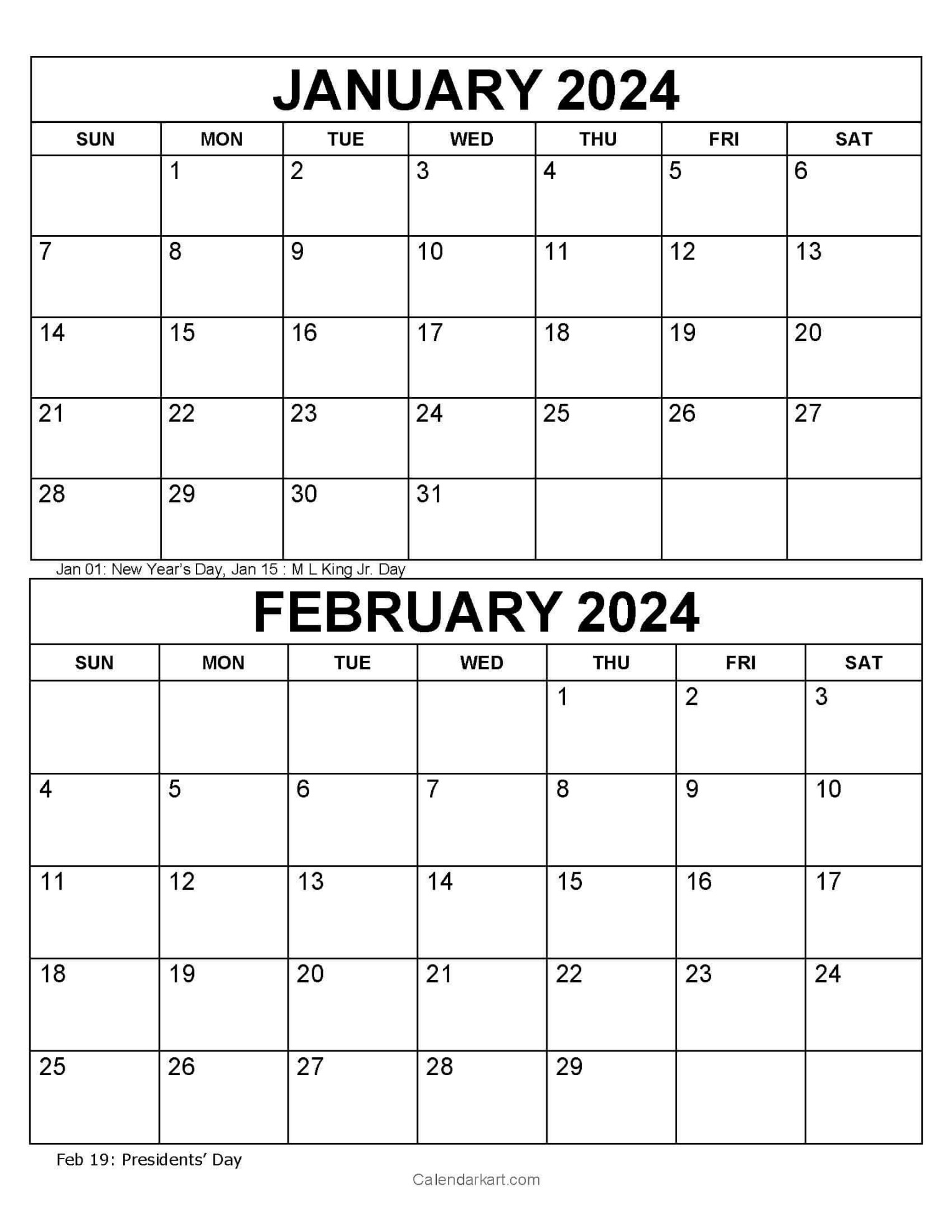 Free Printable January February Calendar  - CalendarKart