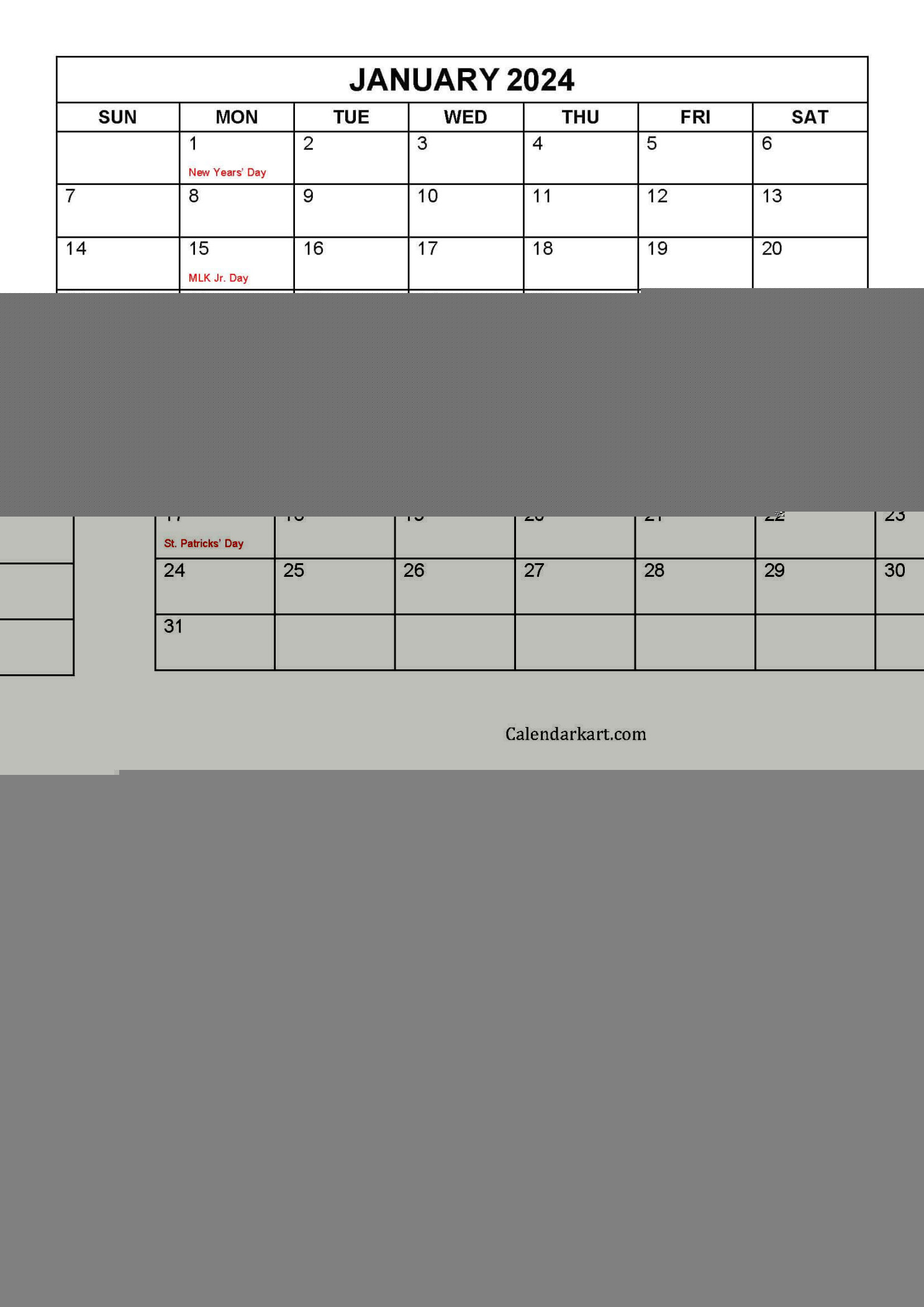 Free Printable January to March  Calendar - CalendarKart