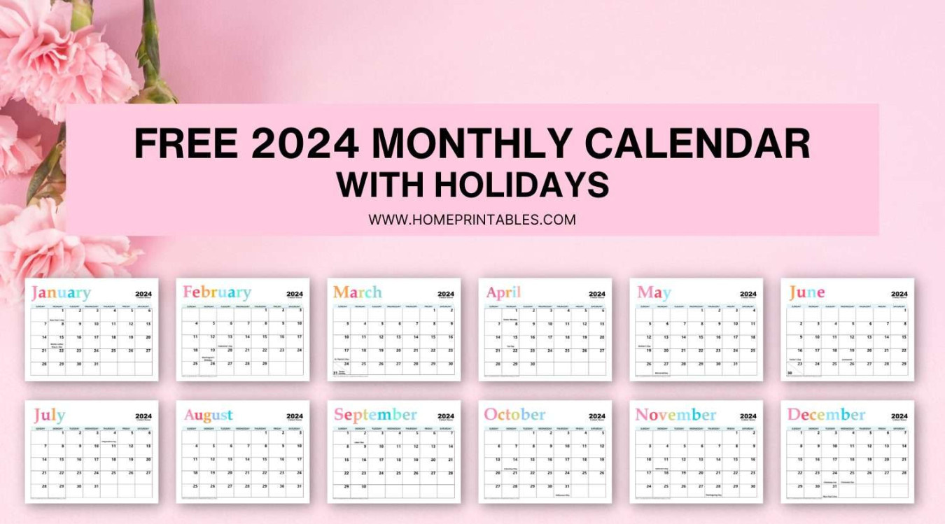 Free Printable  Monthly Calendar with Holidays - Pretty Style!