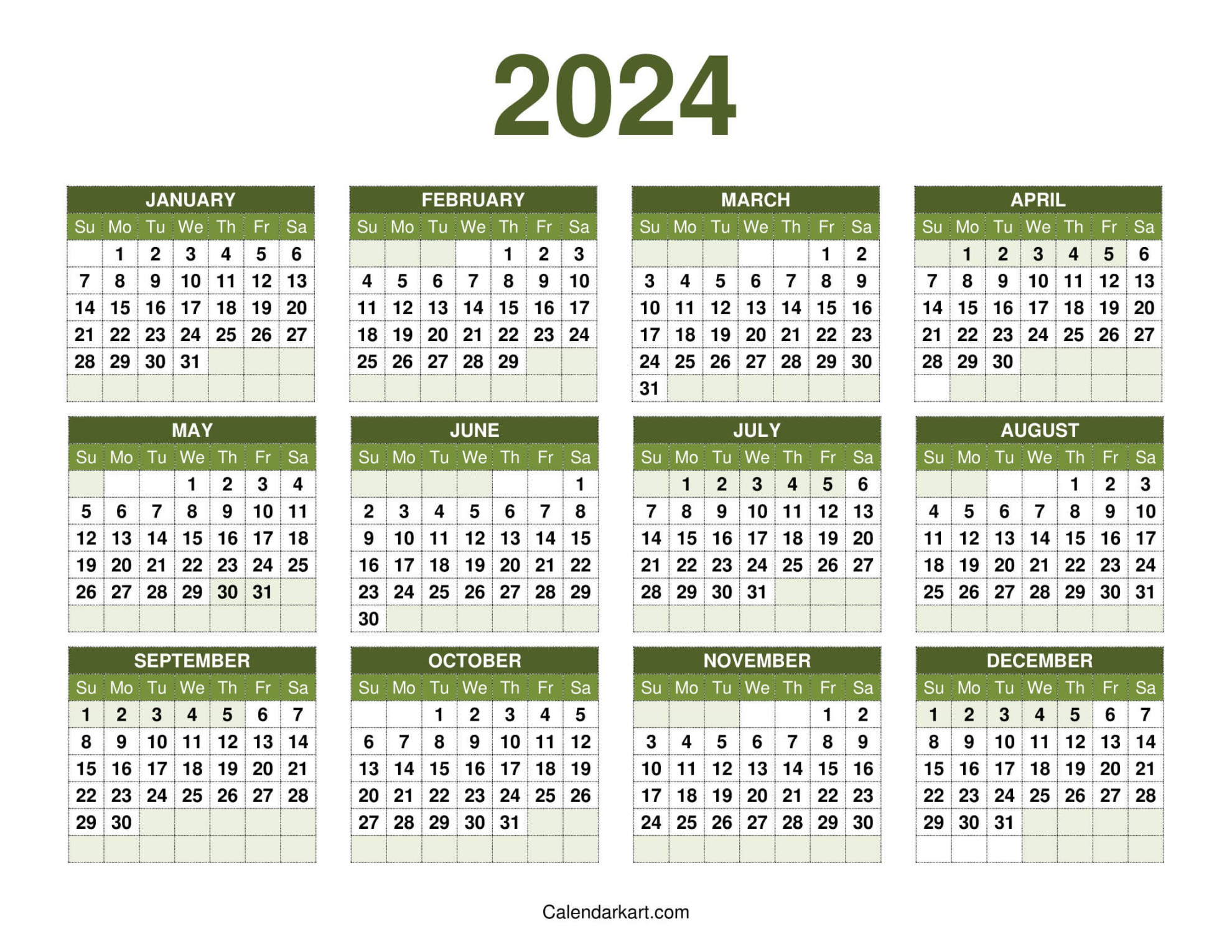 Free Printable Year At A Glance Calendar  - CalendarKart