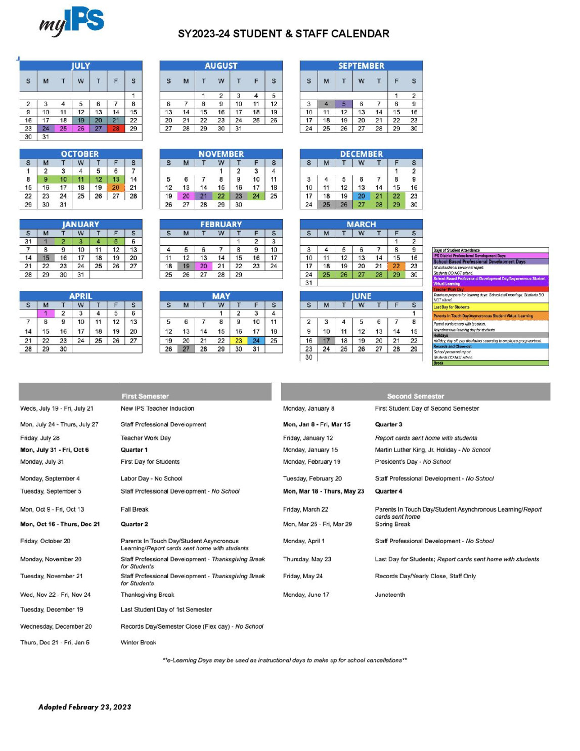 Indianapolis Public Schools Calendar - (Holiday Breaks)
