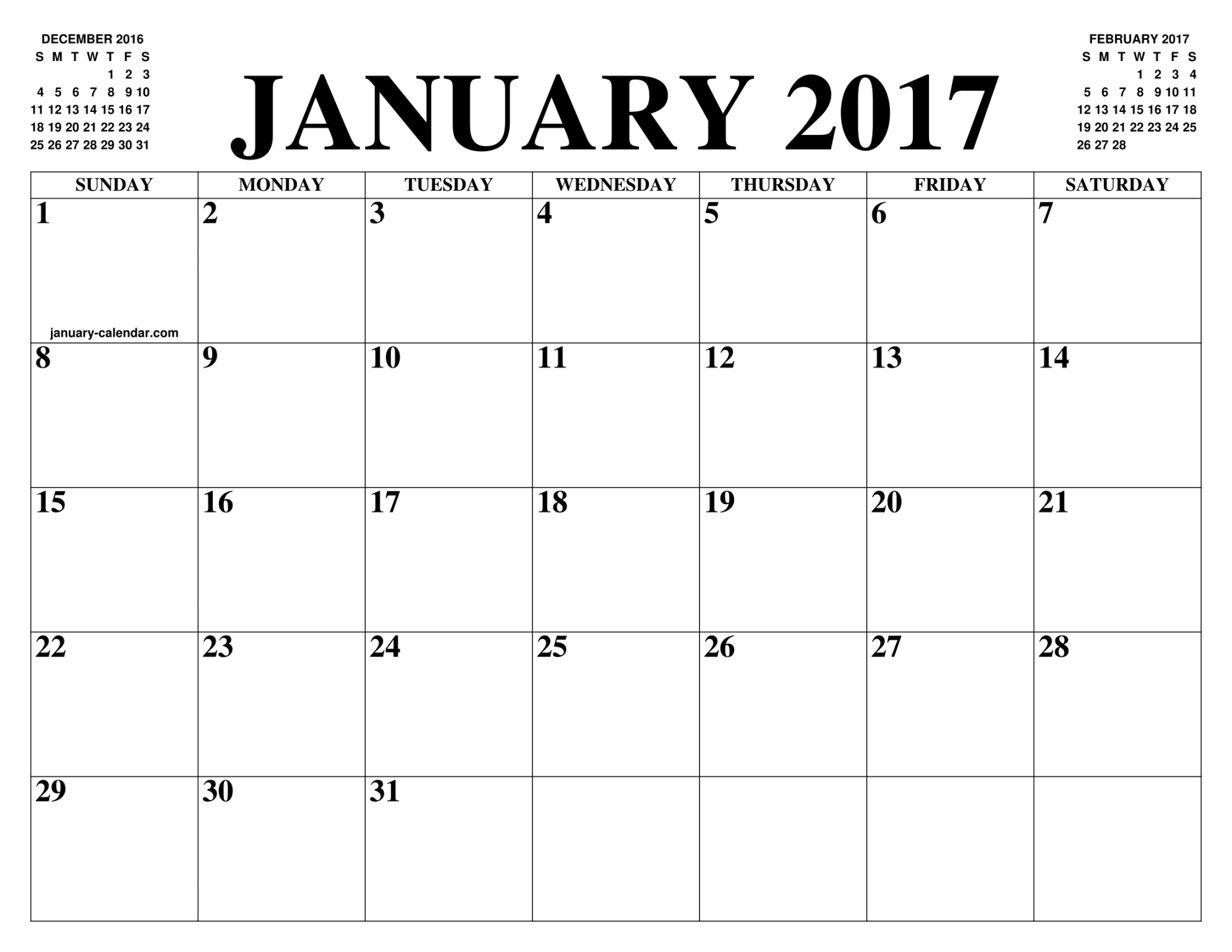 JANUARY  CALENDAR OF THE MONTH: FREE PRINTABLE JANUARY