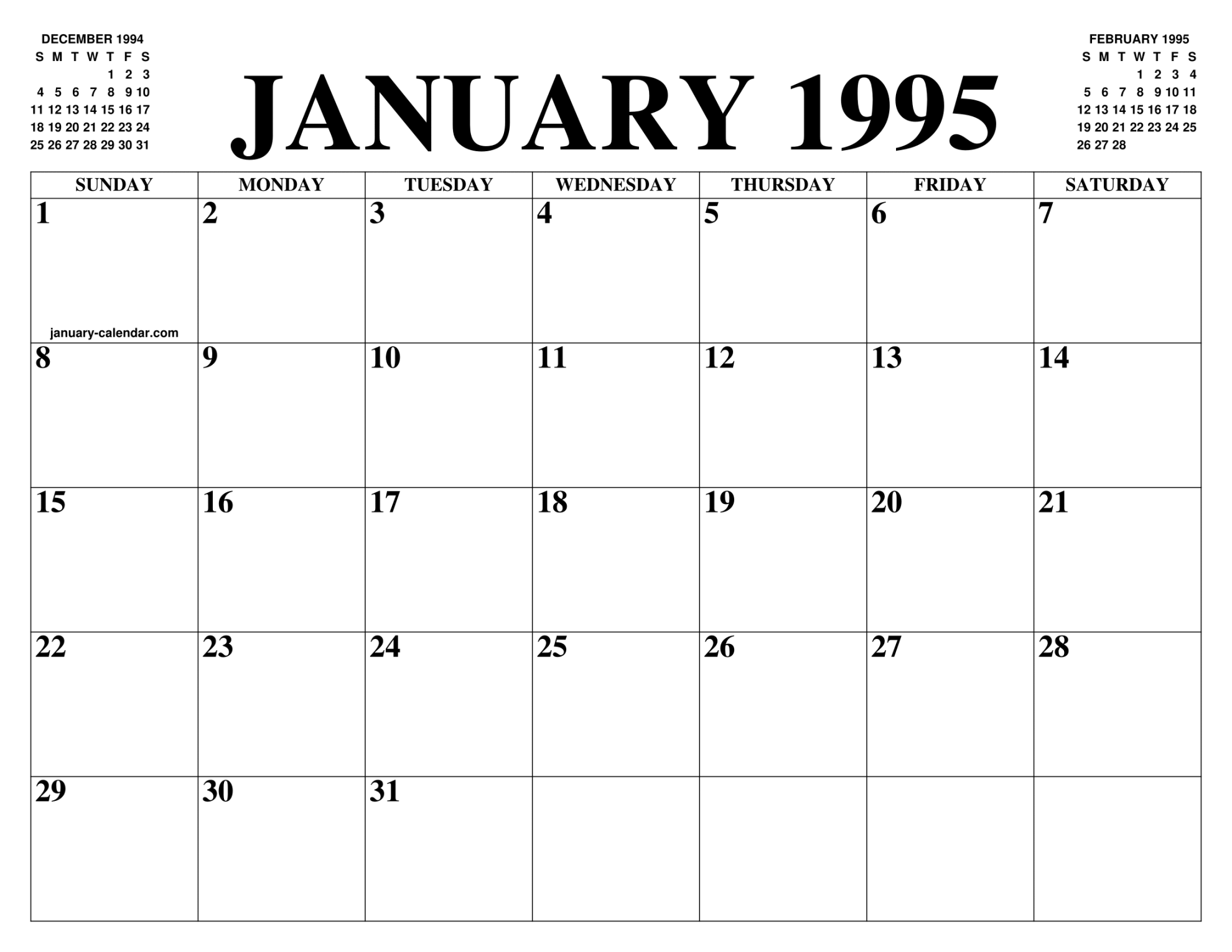 JANUARY  CALENDAR OF THE MONTH: FREE PRINTABLE JANUARY
