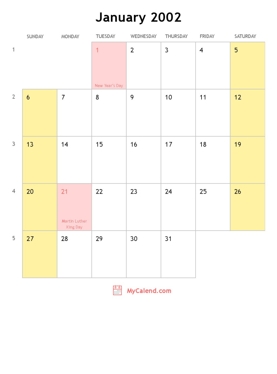January  calendar with holidays - monthly printable calendar