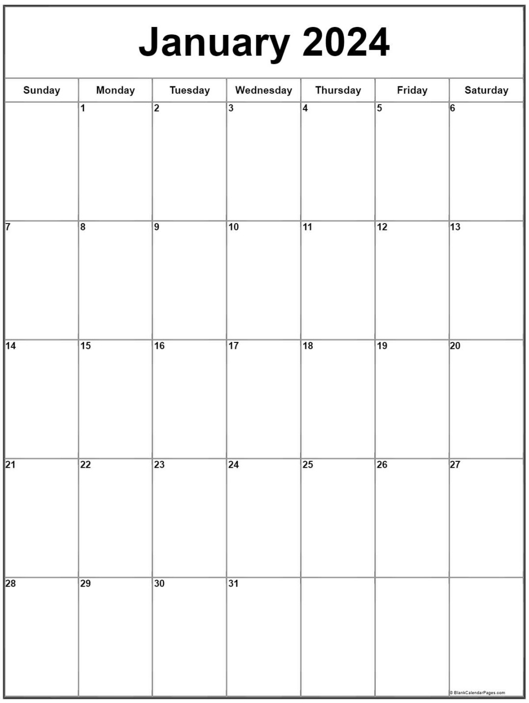 January  Vertical Calendar  Portrait