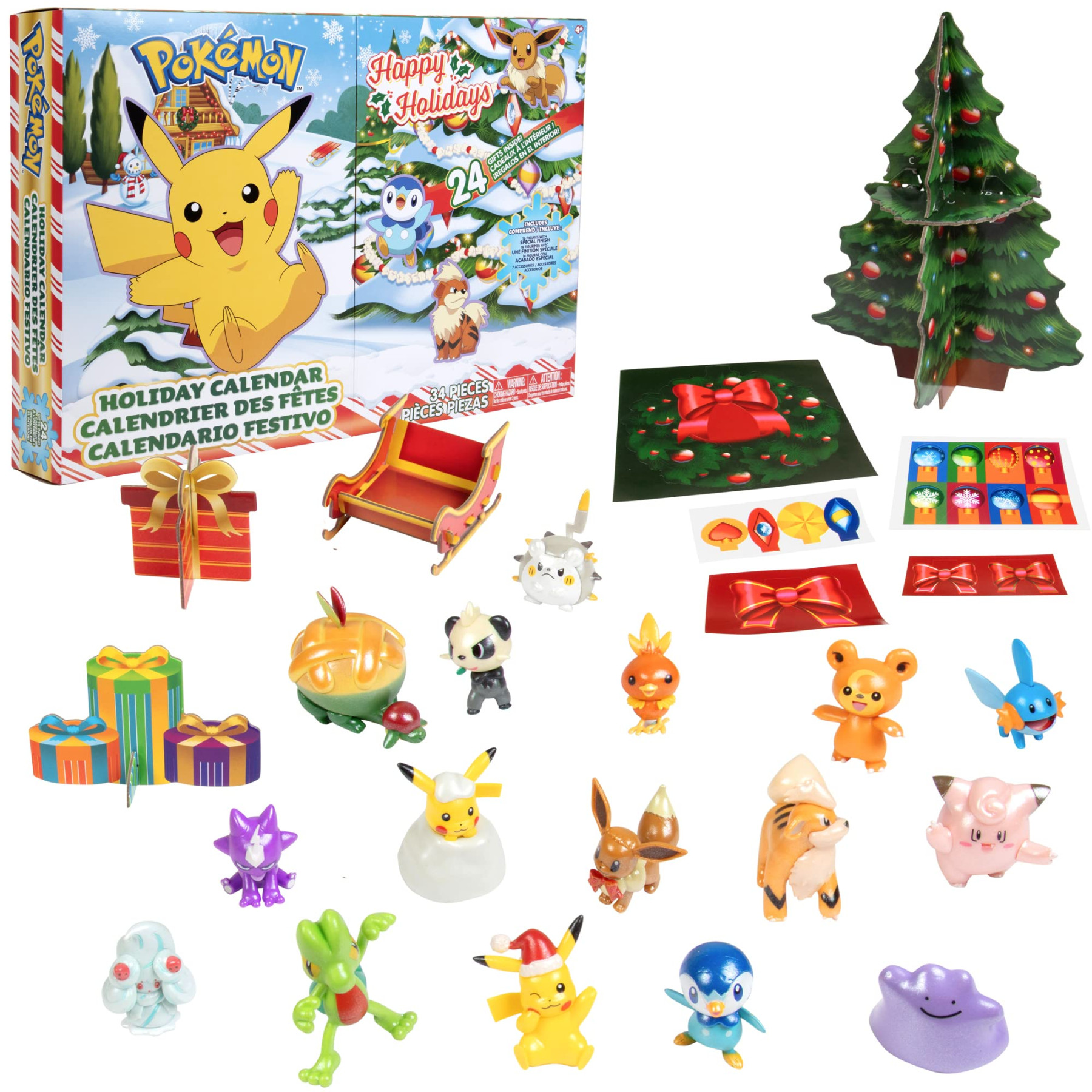 Jazwares Pokemon  Holiday Advent Calendar for Kids,  Piece Gift  Playset - Set Includes Pikachu, Eevee, Jigglypuff and More  Toy Character