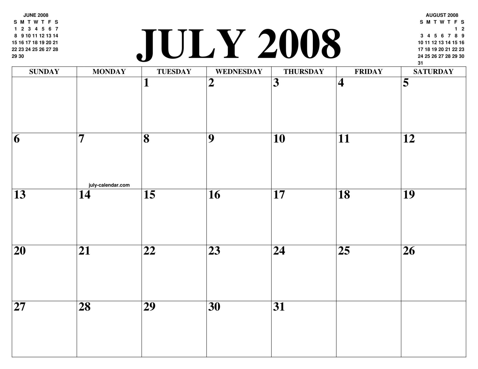 JULY  CALENDAR OF THE MONTH: FREE PRINTABLE JULY CALENDAR OF