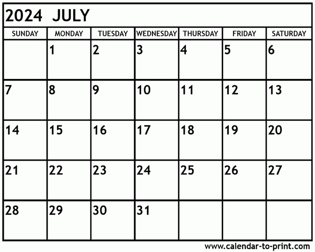 July  Calendar Printable