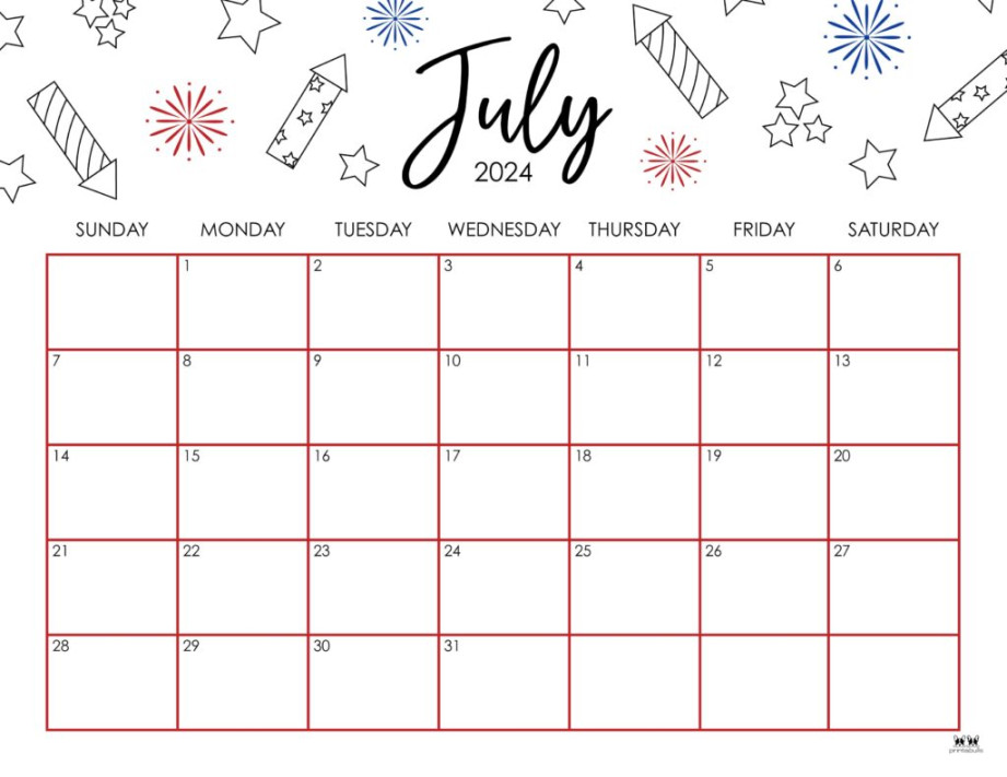 July  Calendars -  FREE Printables  Printabulls