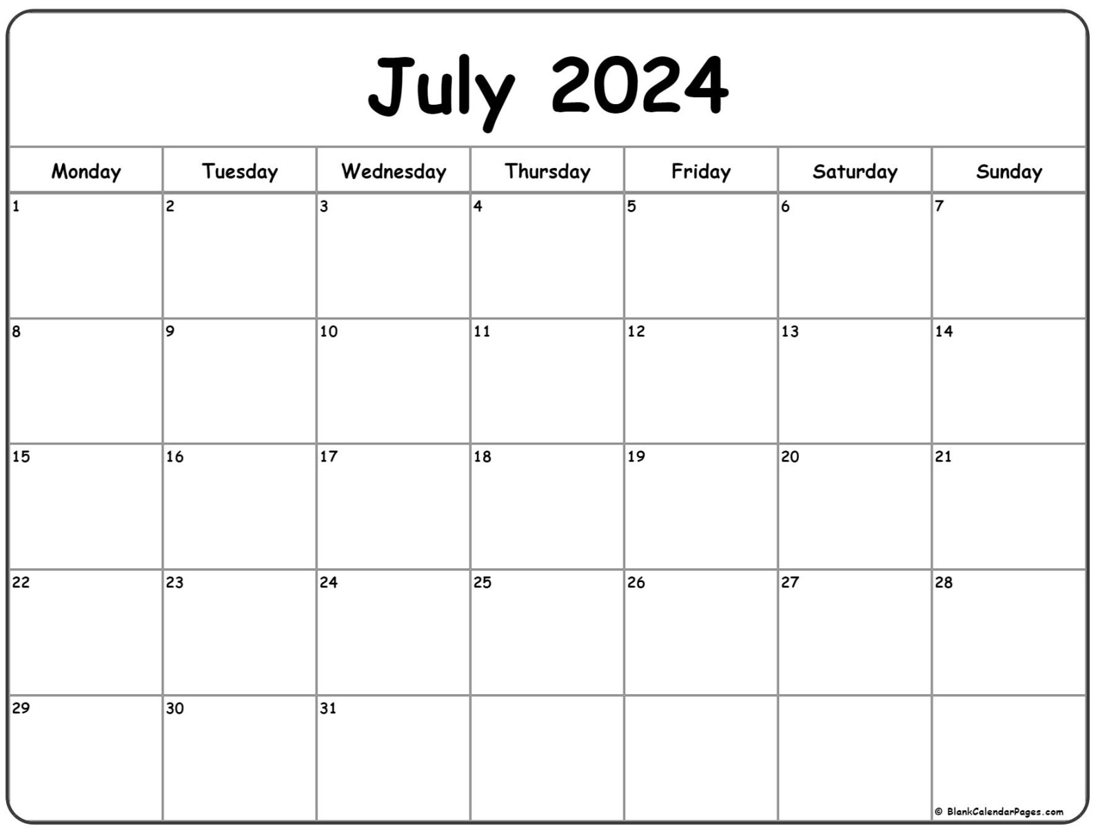 July Blank Calendar 2024 Good Calendar Idea