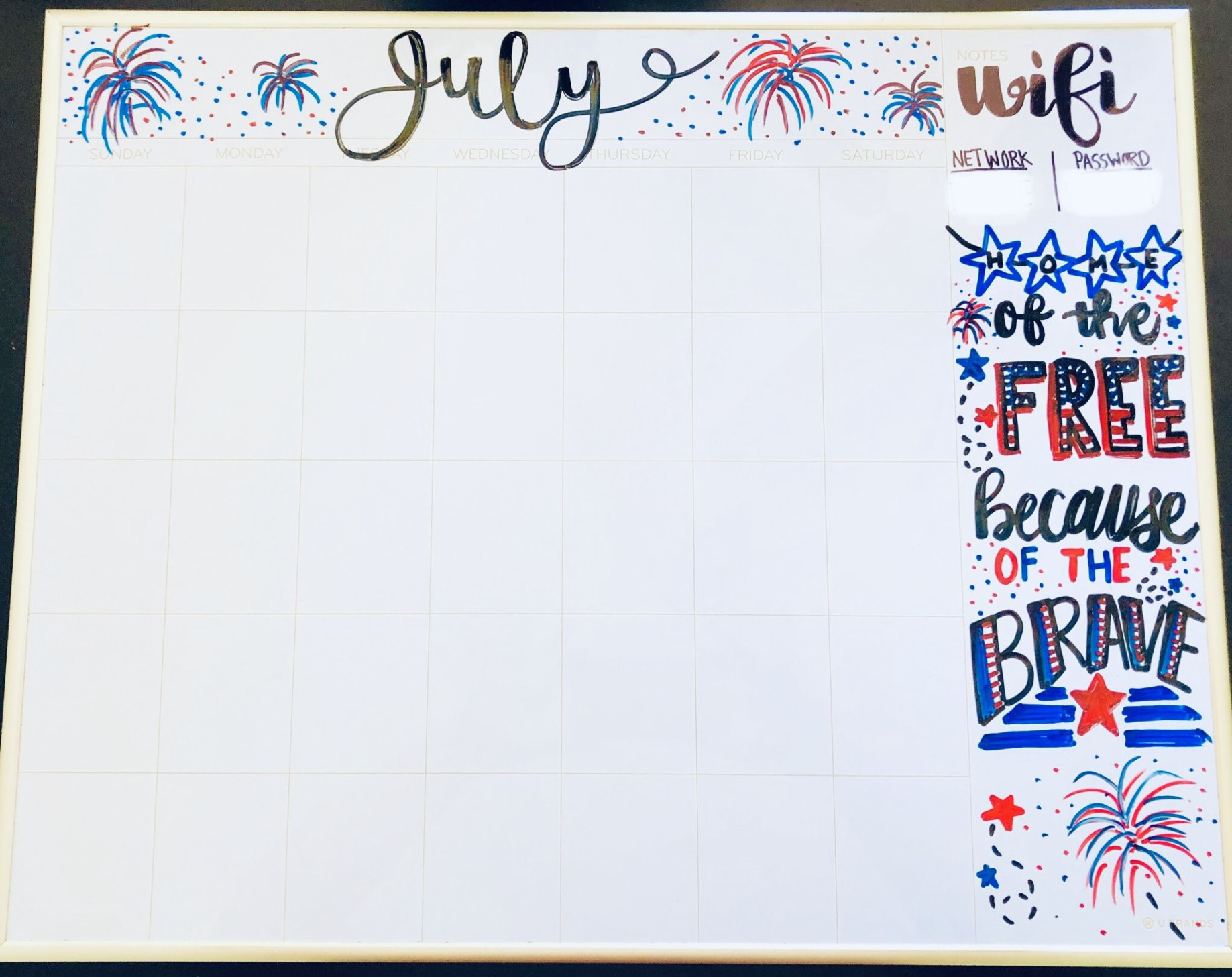 July Whiteboard Art Calendar art #fourthofJuly #thofJuly