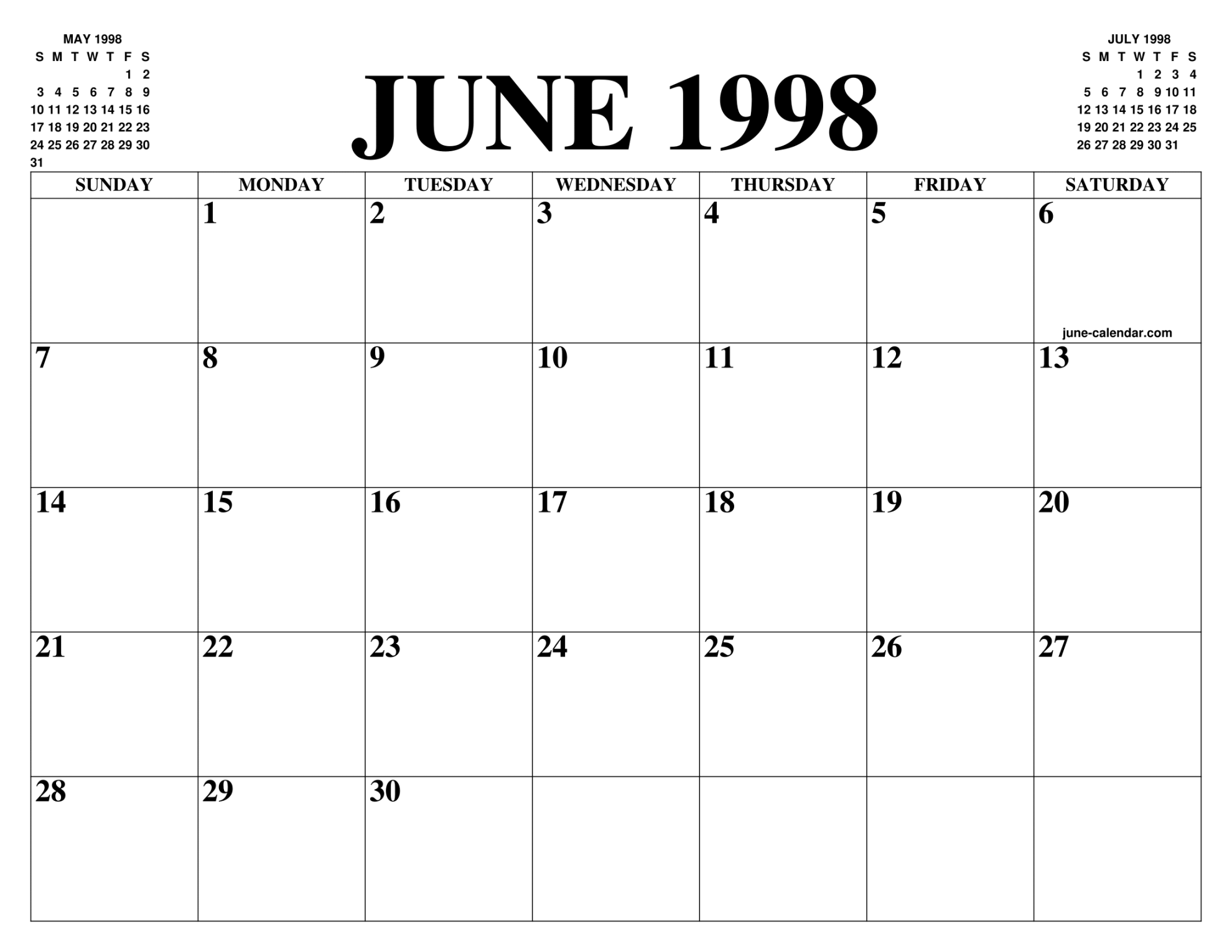 JUNE  CALENDAR OF THE MONTH: FREE PRINTABLE JUNE CALENDAR OF