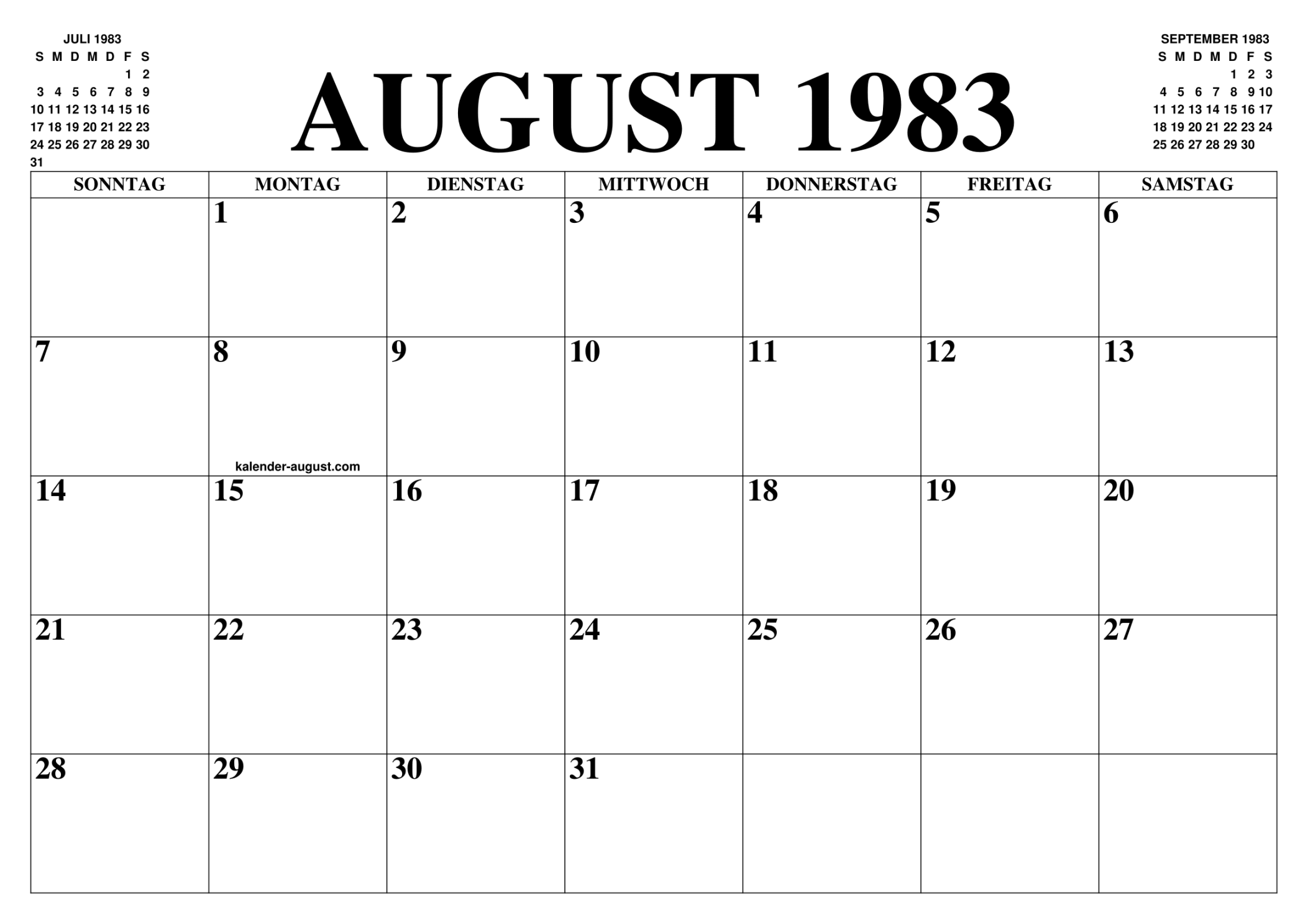 KALENDER AUGUST  : AUGUST KALENDER ZUM AUSDRUCKEN GRATIS MONAT