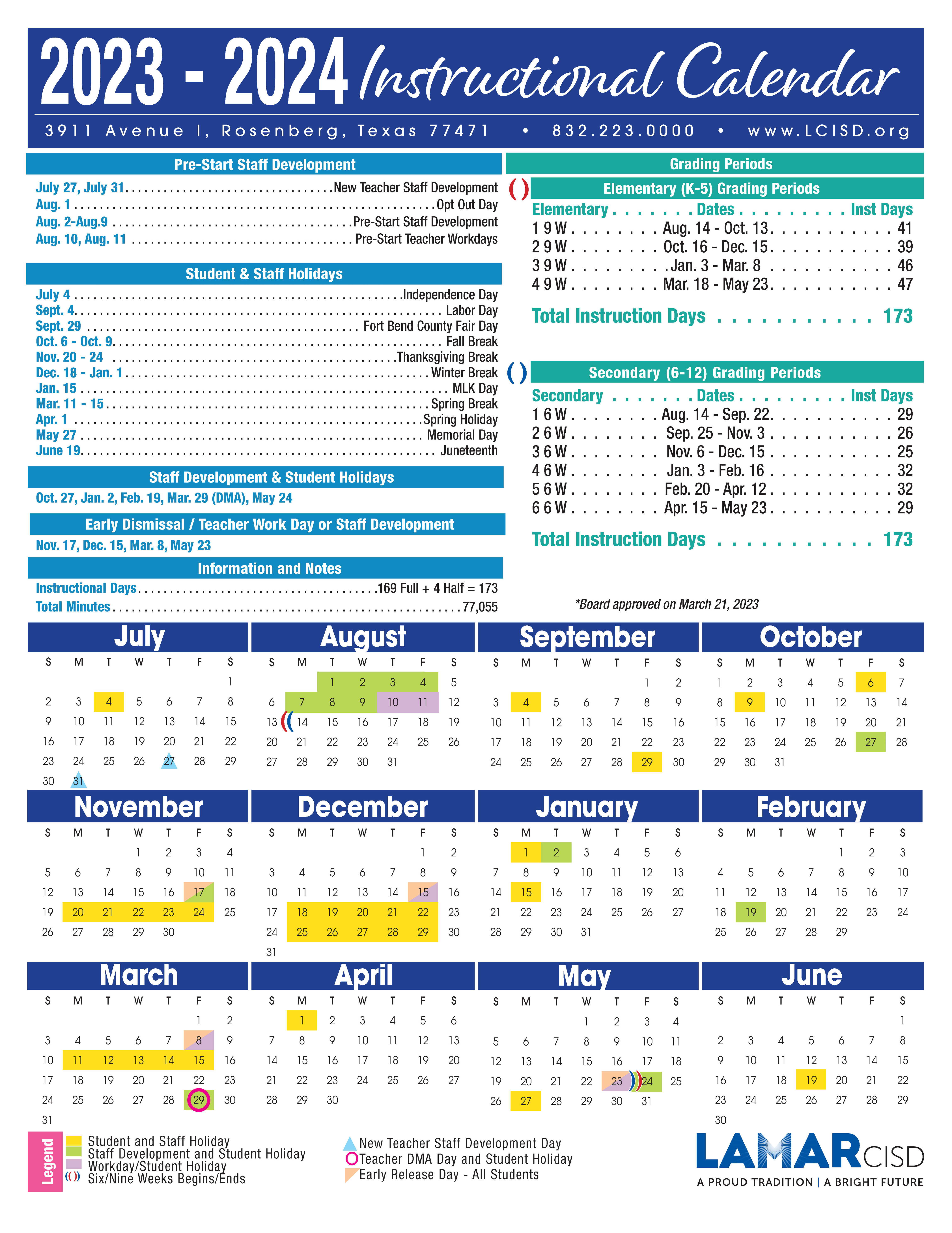 LCISD - Instructional Calendar Now Available