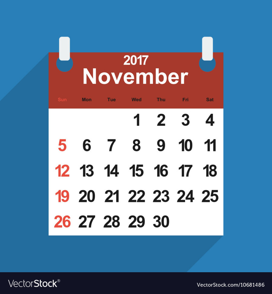 Leaf calendar  with the month of november days