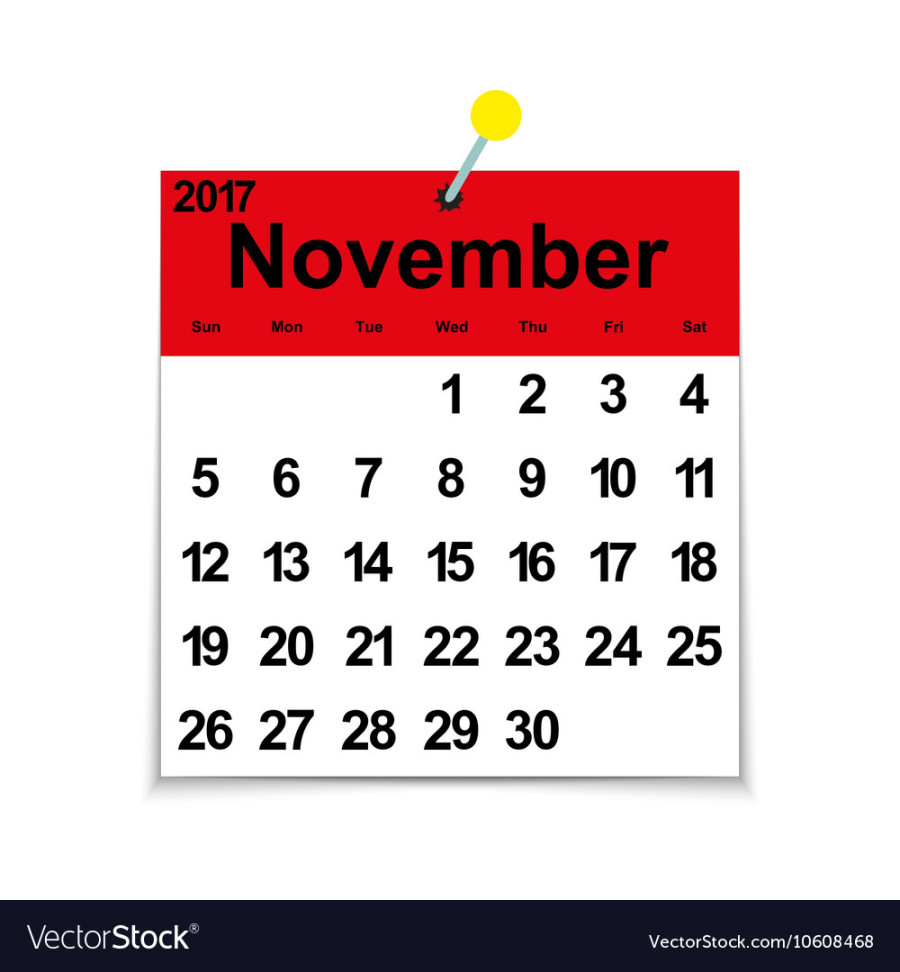 Leaf calendar  with the month of november Vector Image