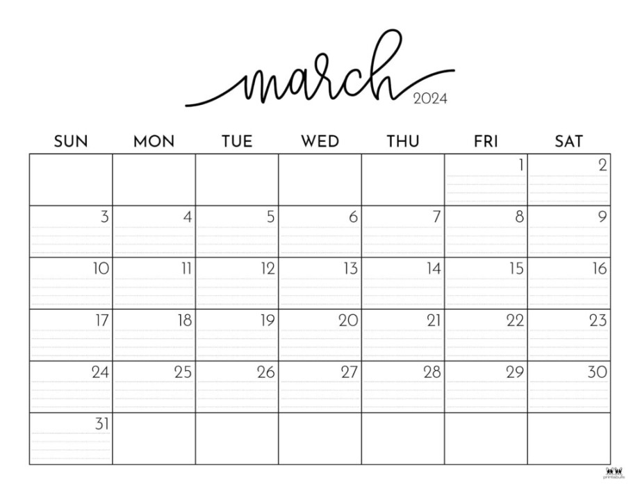 Blank March Calendar 2024