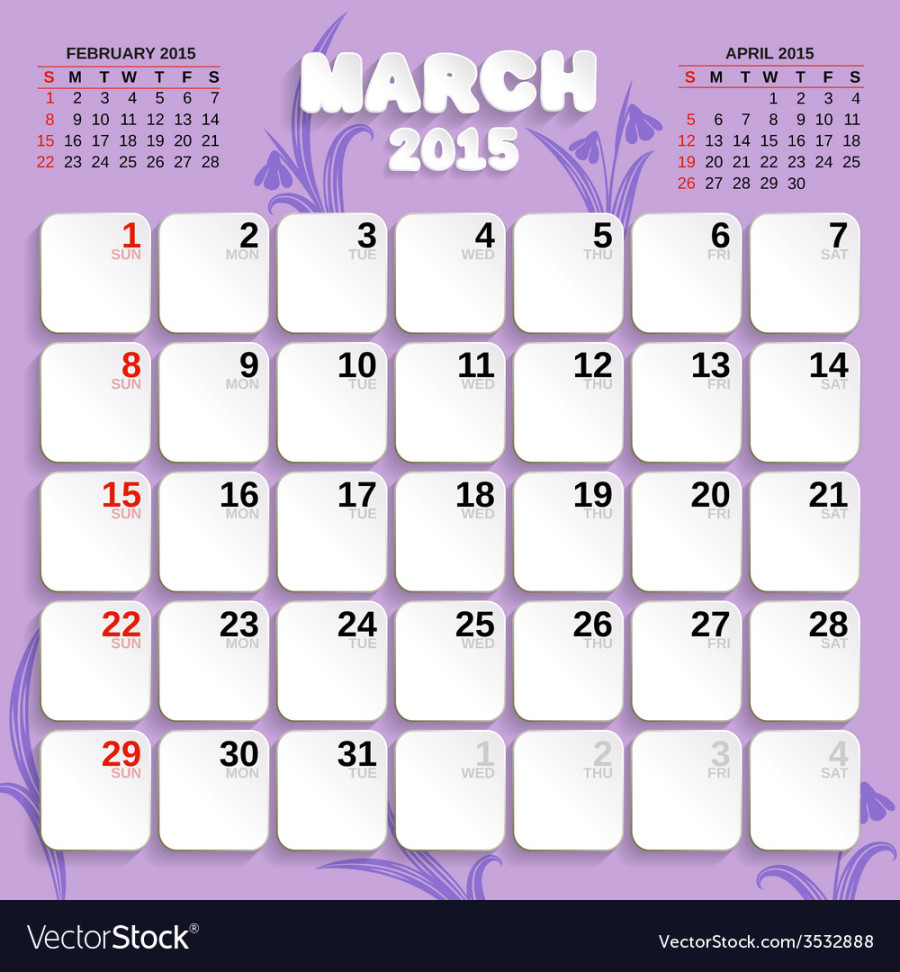 March month calendar  Royalty Free Vector Image
