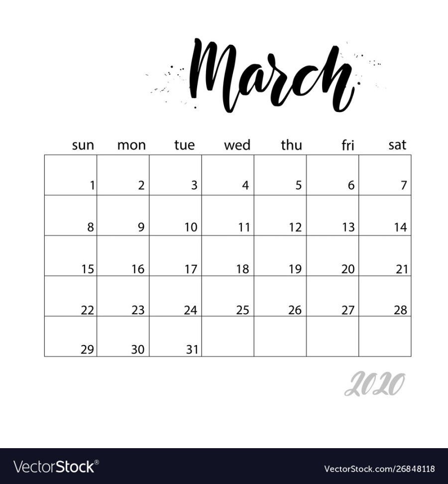 March monthly calendar for  year Royalty Free Vector