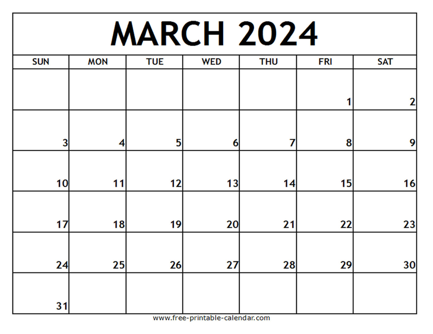 March  Printable Calendar - Free-printable-calendar