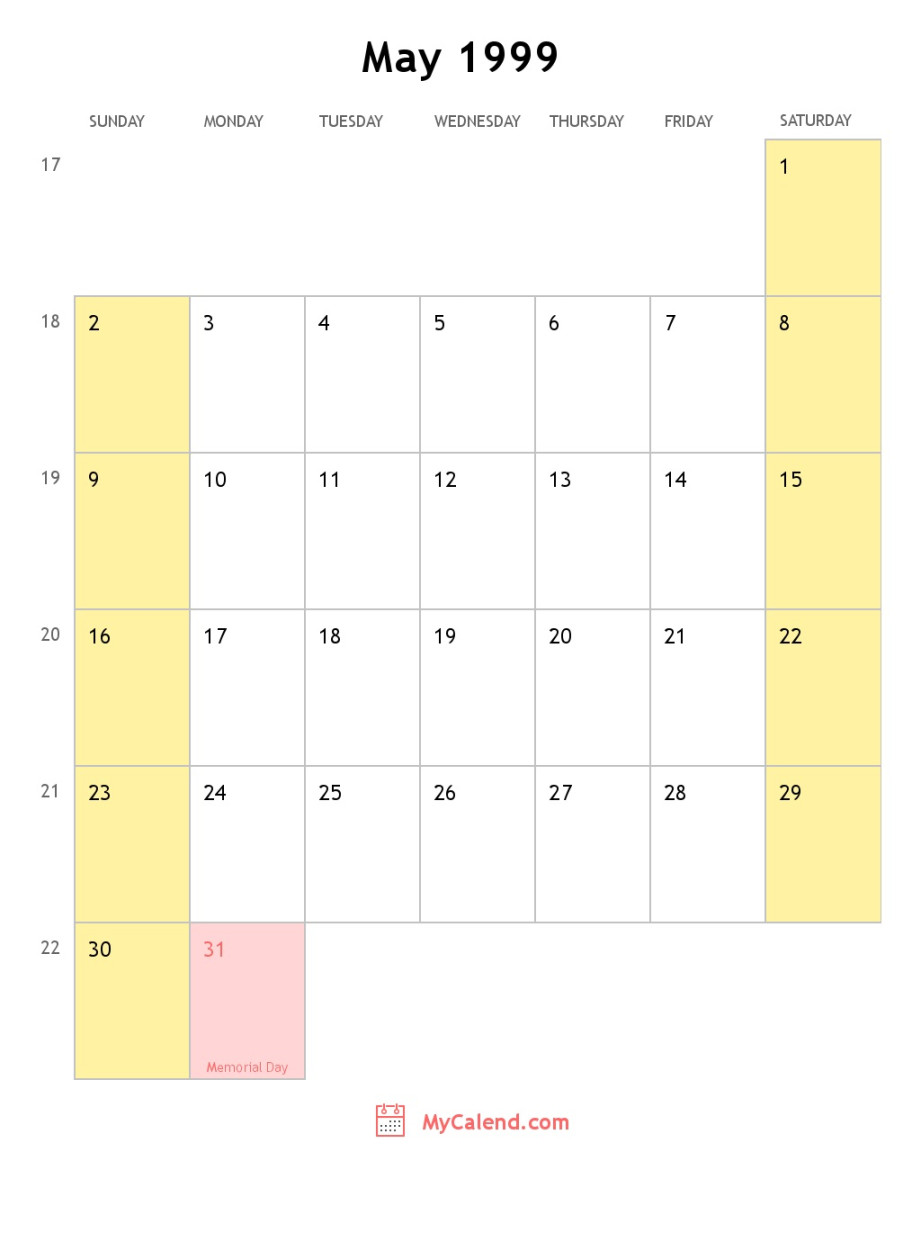 May  calendar with holidays - monthly printable calendar