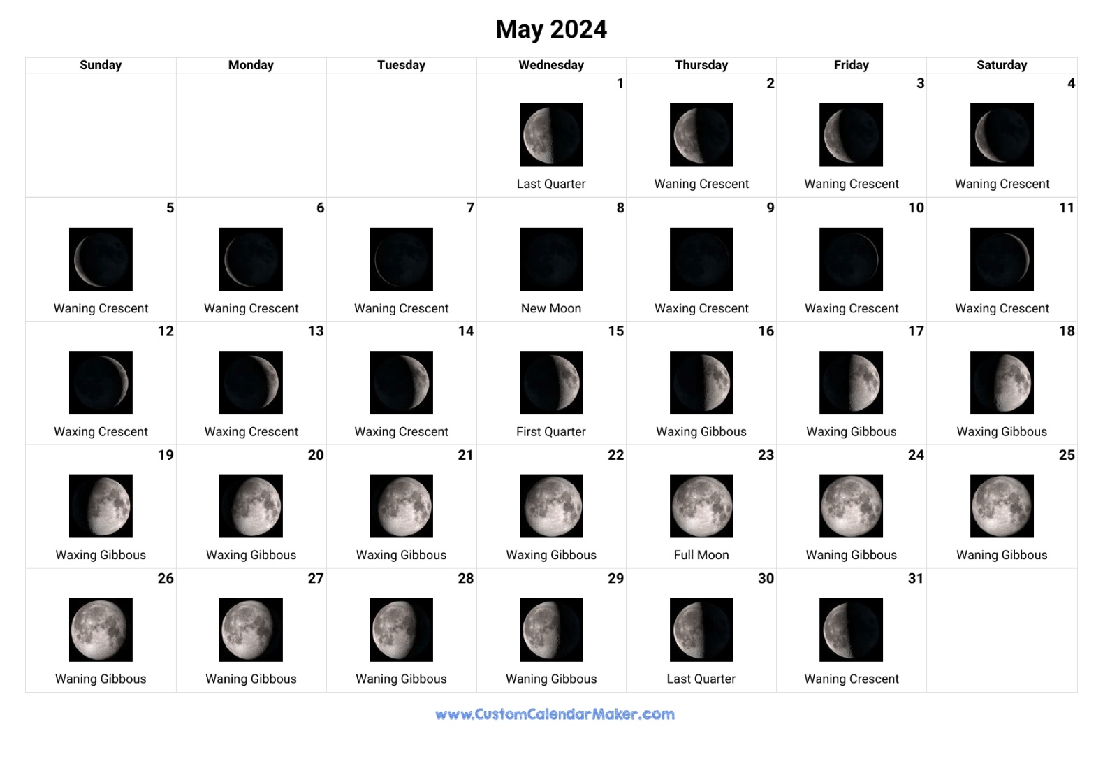 May  Moon Phases Calendar