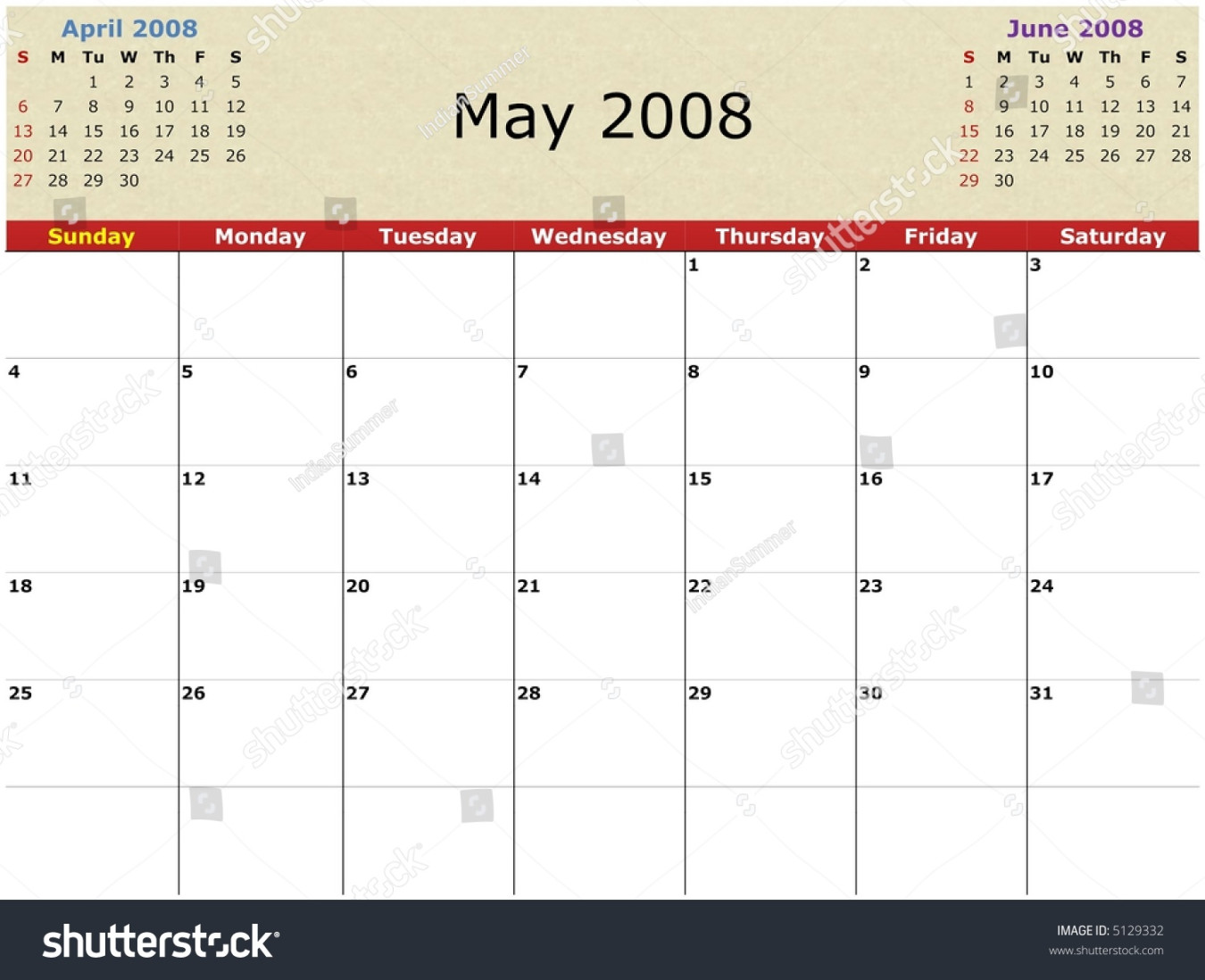 Monthly Calendar May  Previous Next Stock Illustration