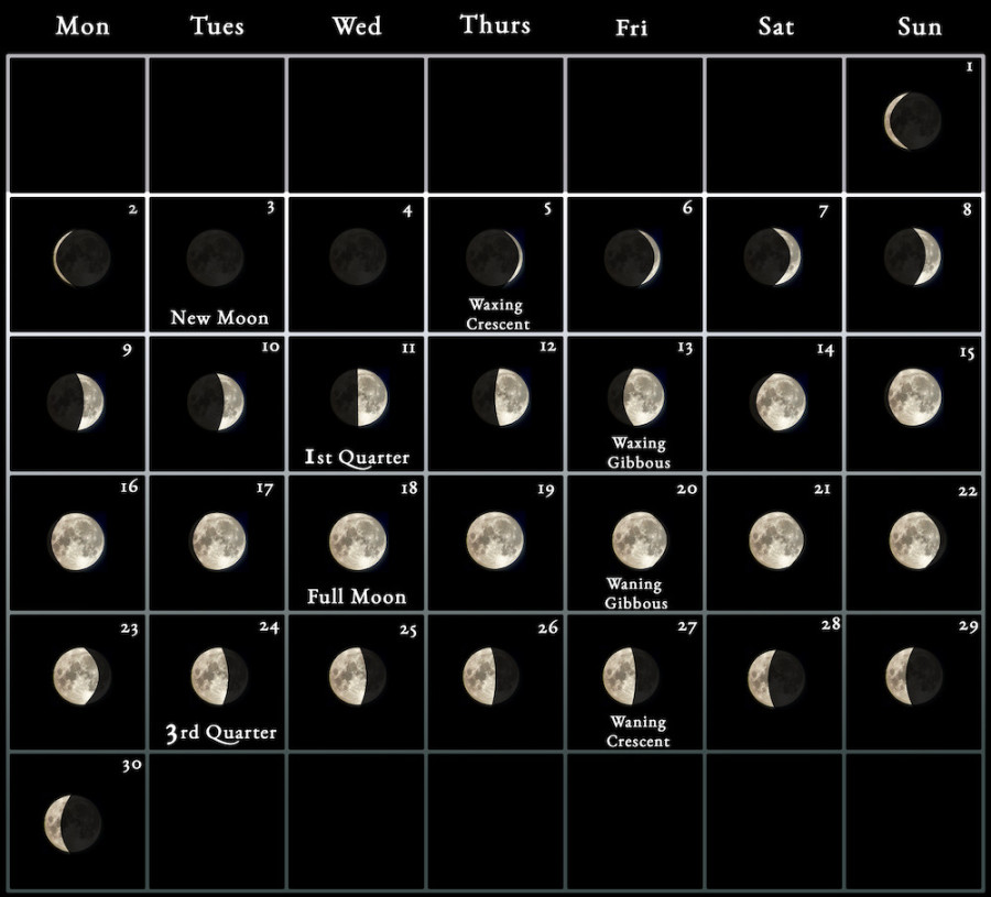 Moon Calendar - every phase and stage of the moon