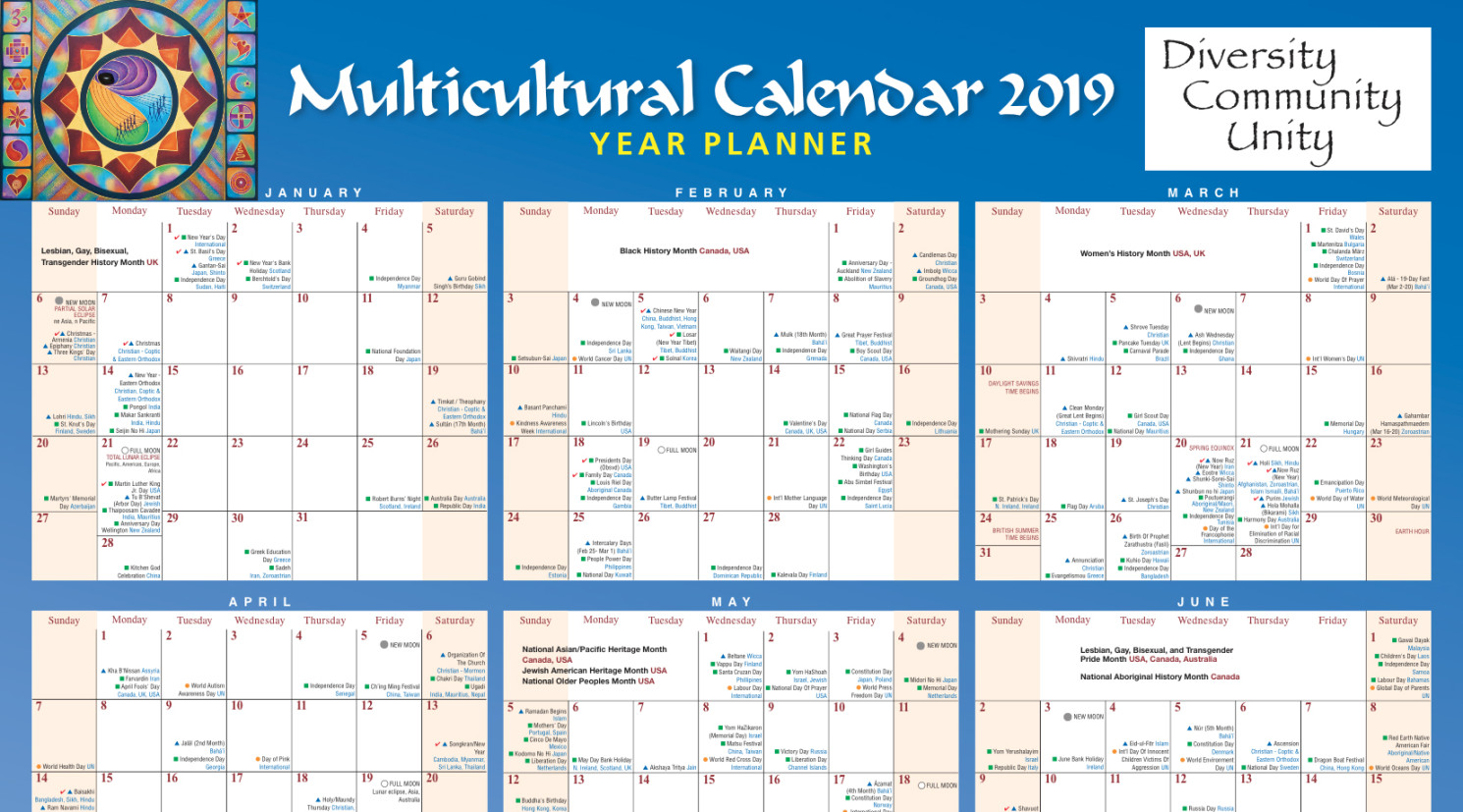 Multicultural Calendar Poster / Diversity Calendar Poster