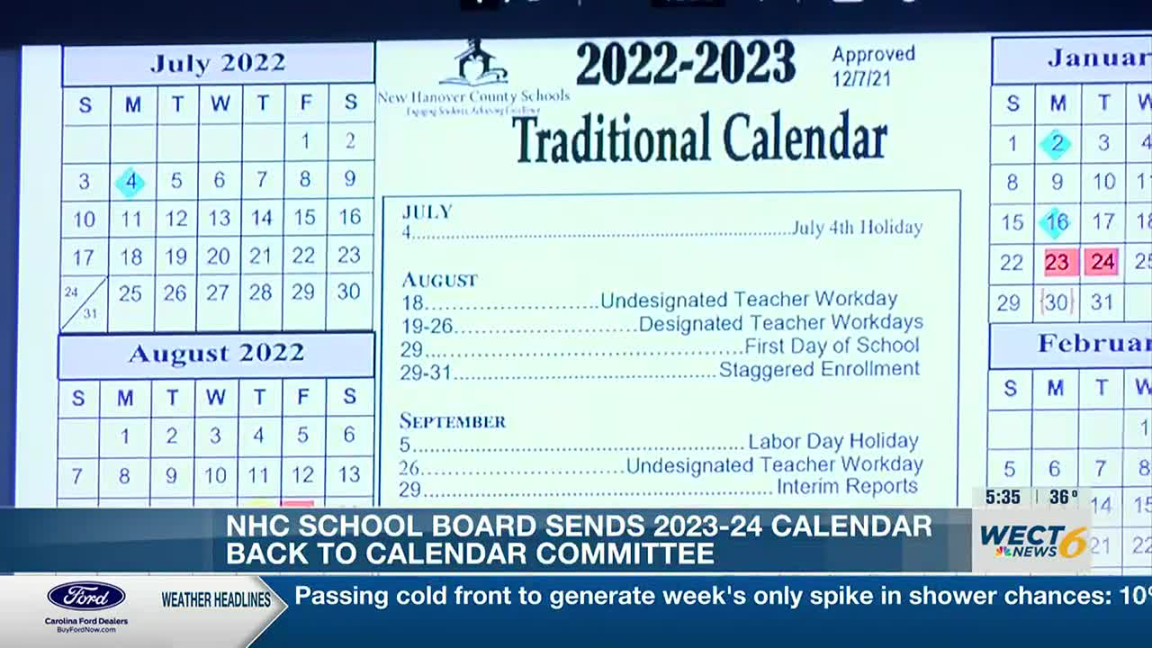 New Hanover County School Board sends calendar proposals back to committee