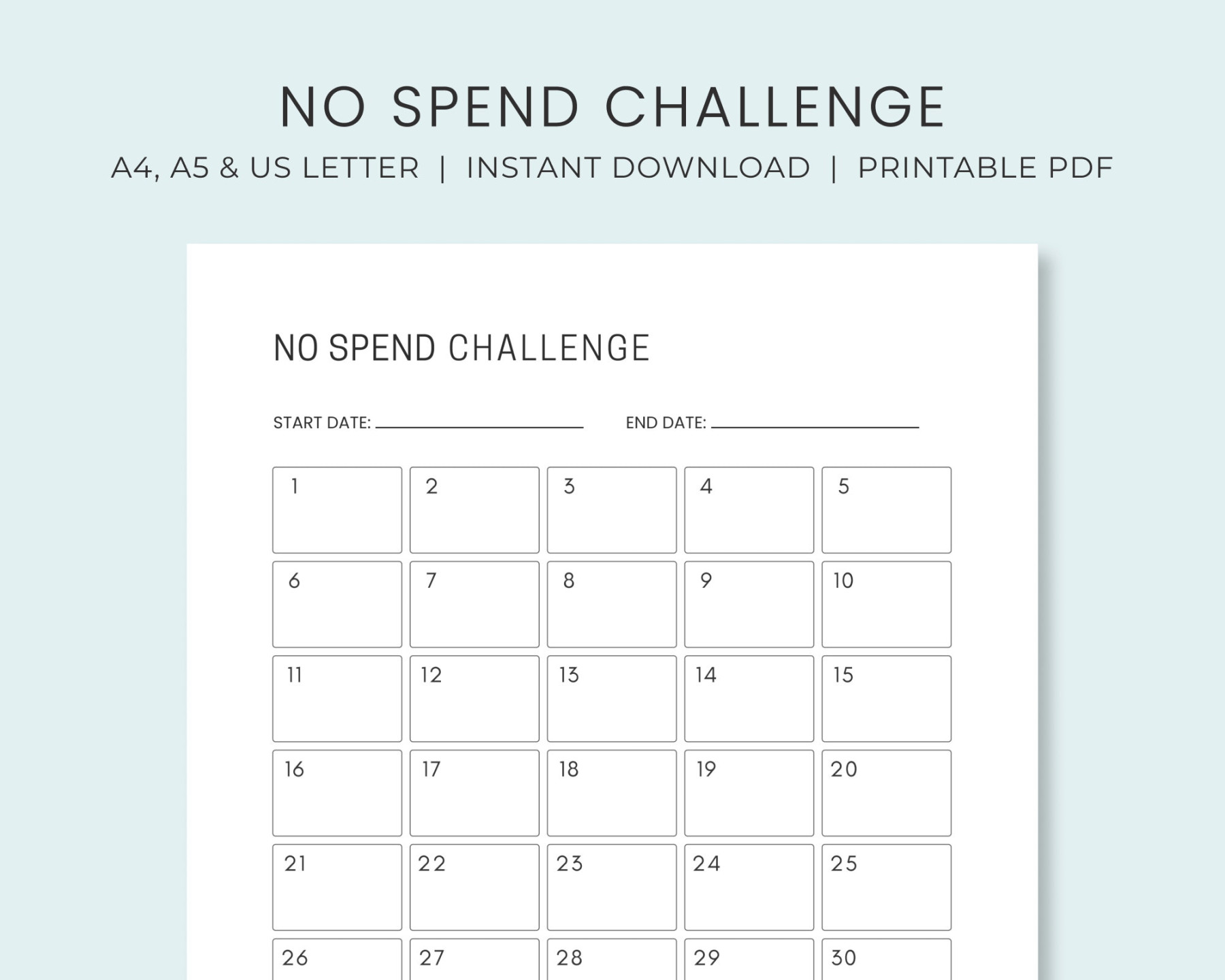 No Spend Challenge Tracker  Day Savings Challenge No Spend Month