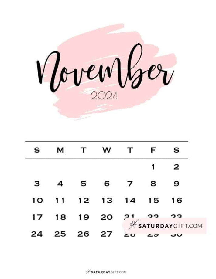 Pink November 2024 Calendar