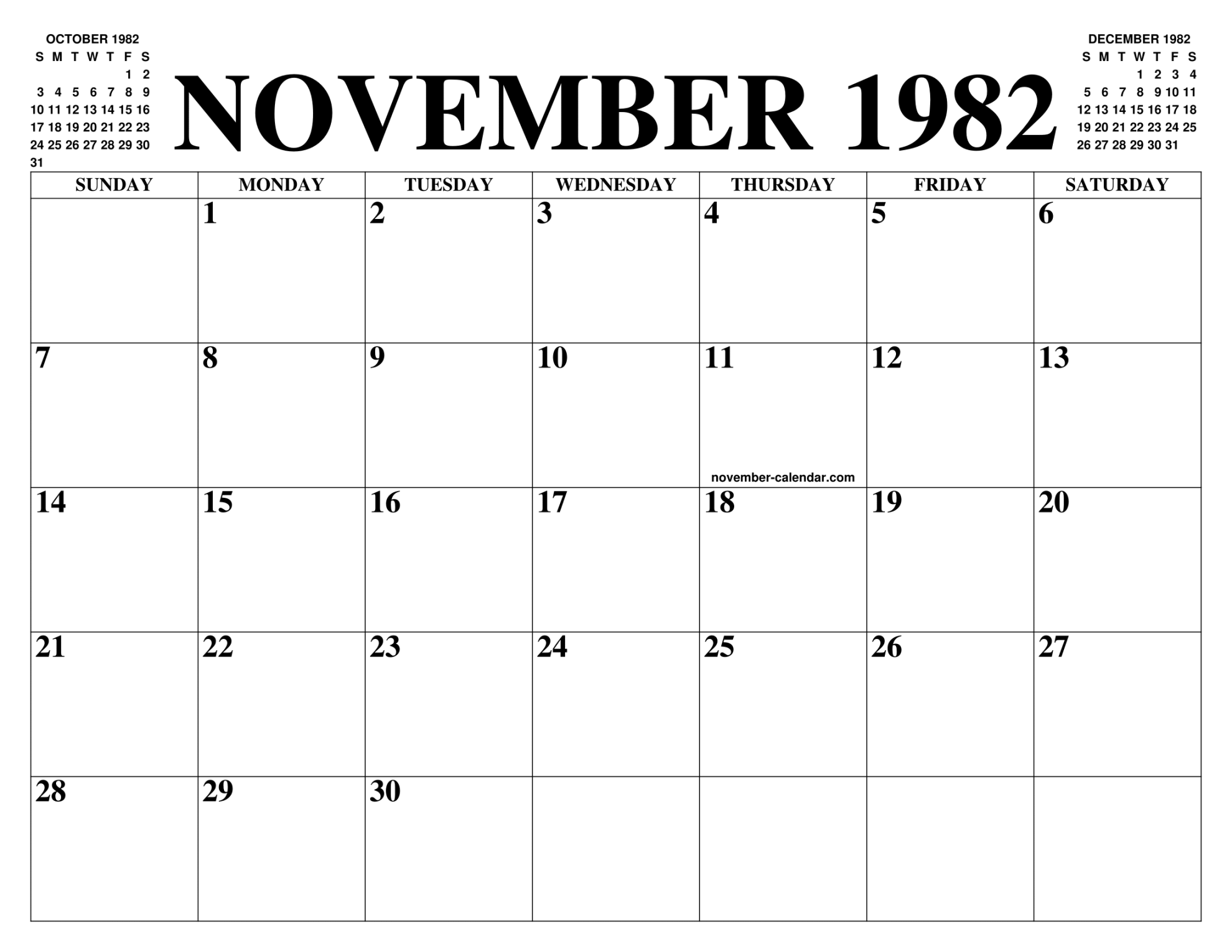 NOVEMBER  CALENDAR OF THE MONTH: FREE PRINTABLE NOVEMBER
