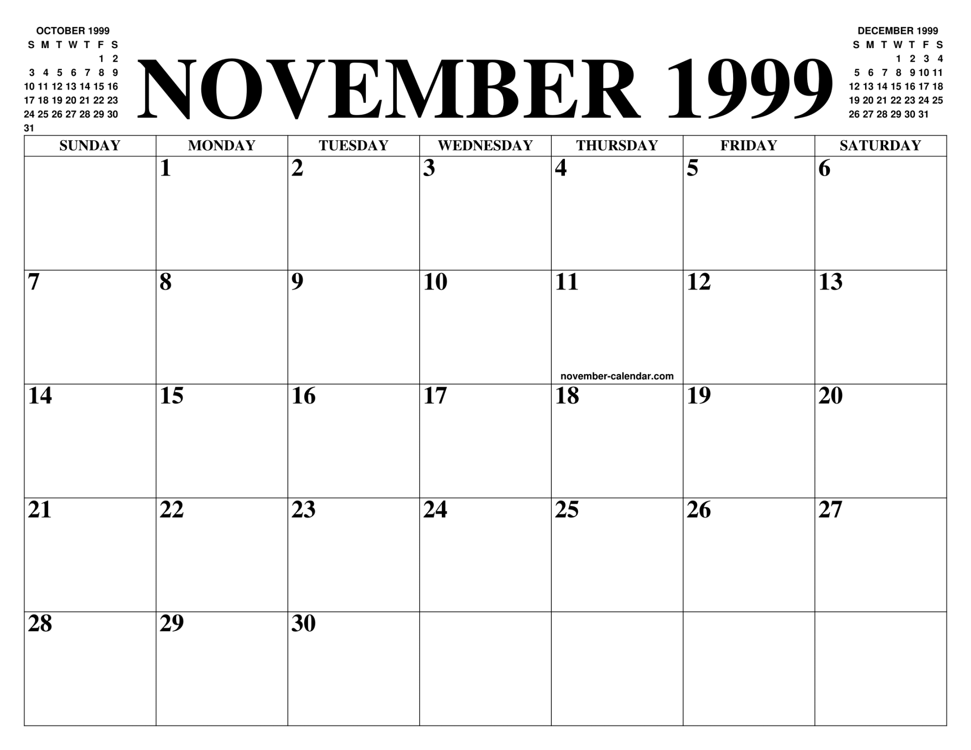 NOVEMBER  CALENDAR OF THE MONTH: FREE PRINTABLE NOVEMBER