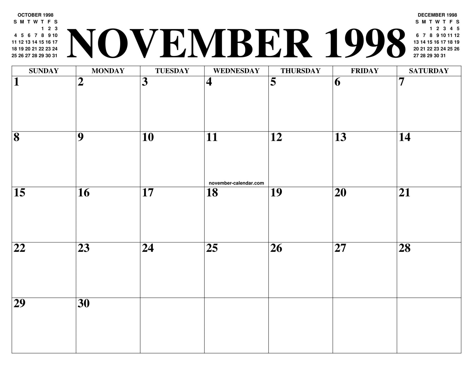 NOVEMBER  CALENDAR OF THE MONTH: FREE PRINTABLE NOVEMBER