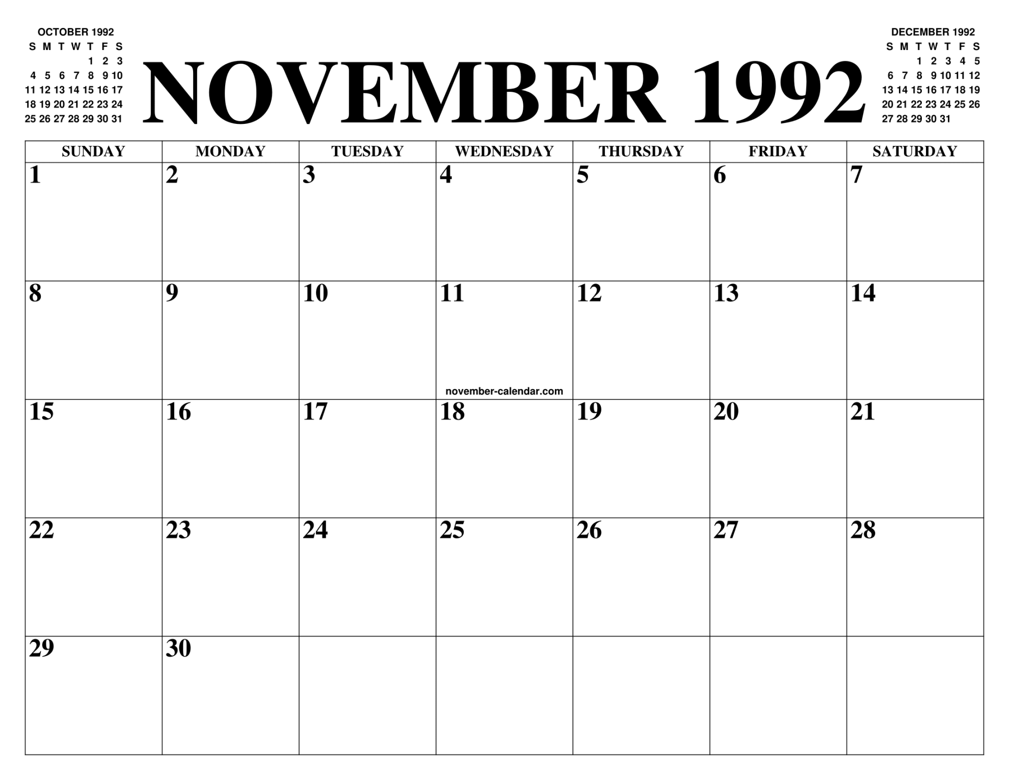 NOVEMBER  CALENDAR OF THE MONTH: FREE PRINTABLE NOVEMBER