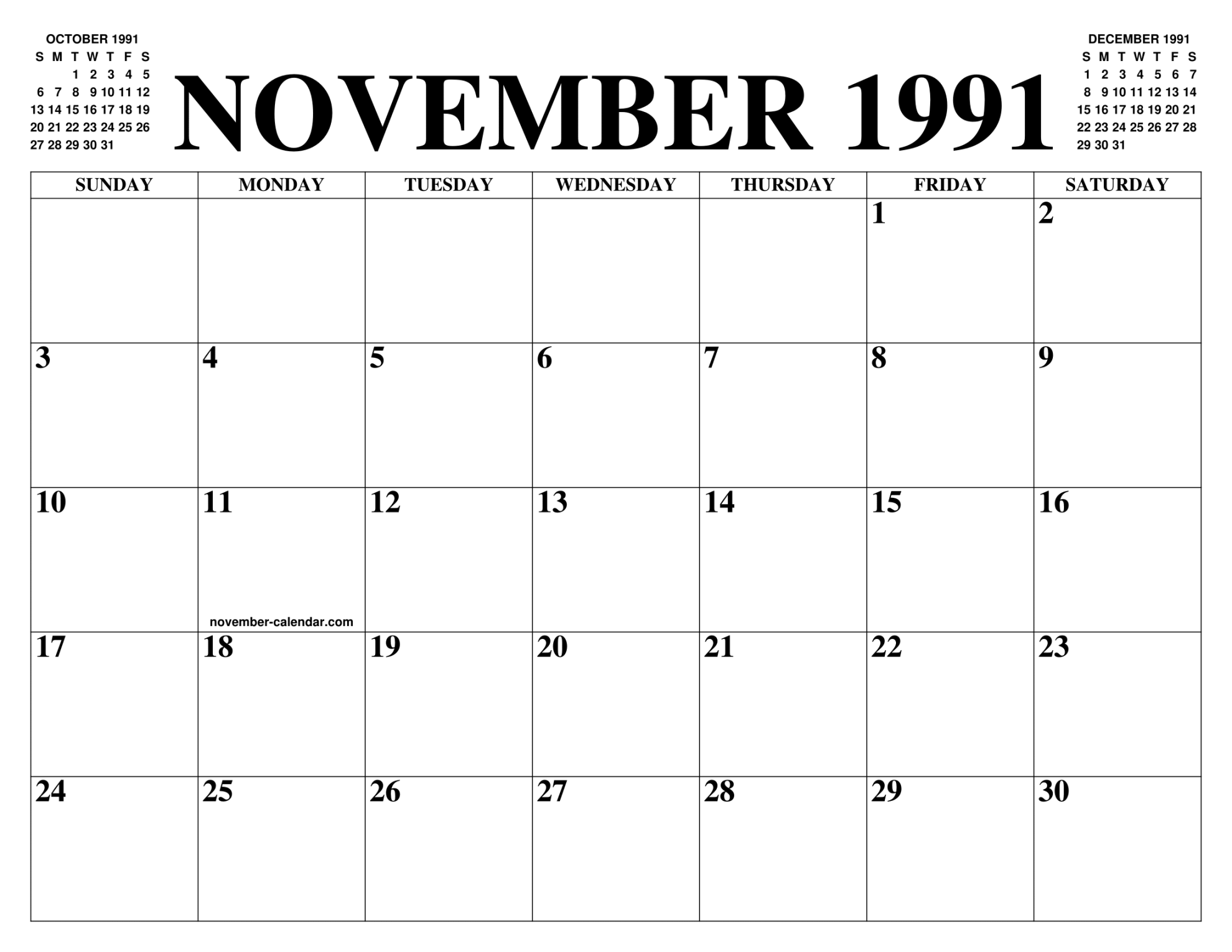 NOVEMBER  CALENDAR OF THE MONTH: FREE PRINTABLE NOVEMBER