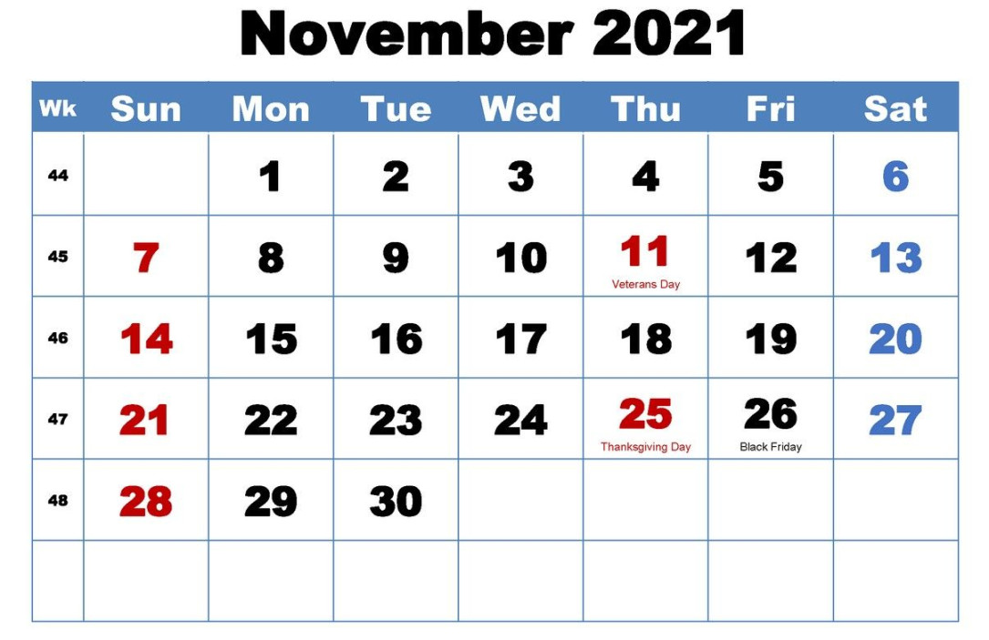 November  Calendar With Holiday  Calendar template, Calendar