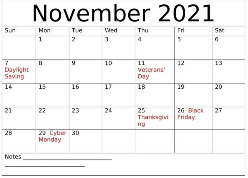 November  Calendar With Holidays   calendar, Free