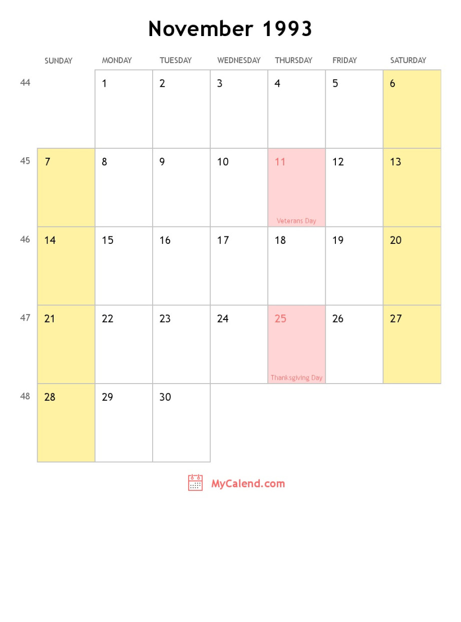 November  calendar with holidays - monthly printable calendar