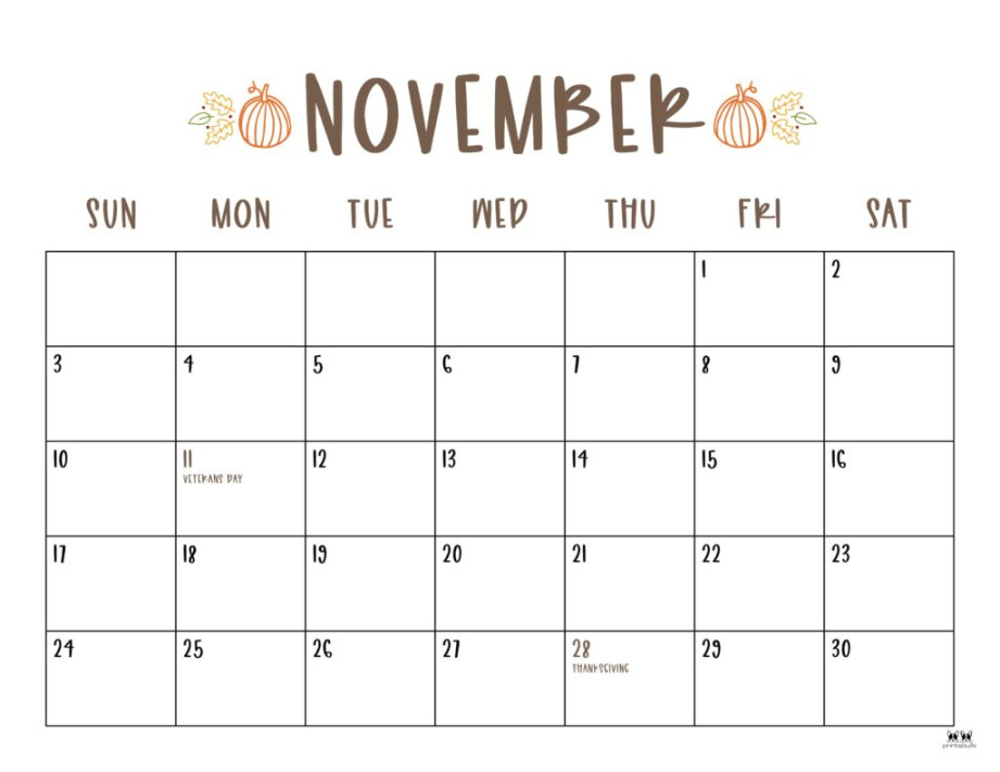 November  Calendars -  FREE Printables  Printabulls