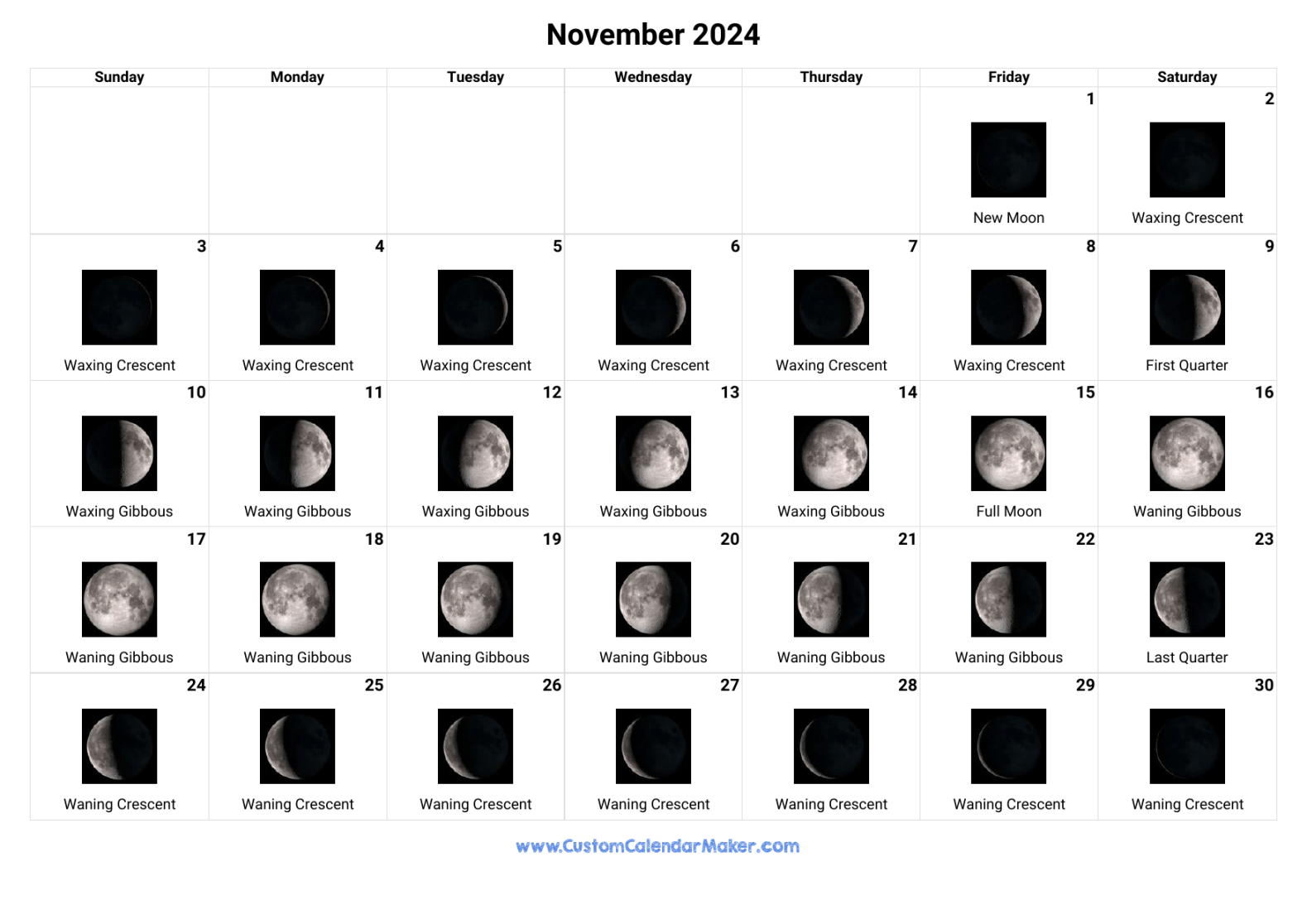November  Moon Phases Calendar