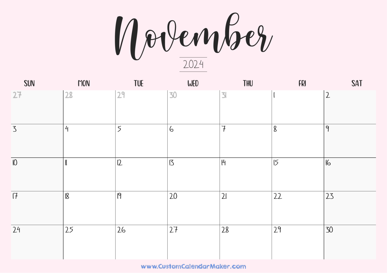 November  Printable Calendar ( Free Templates + PDF)